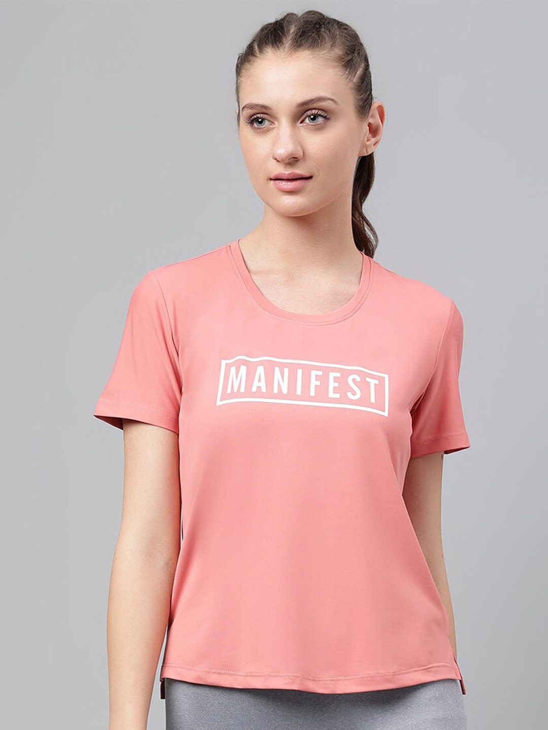 

MKH Typography Printed Moisture Wicking T-shirt, Pink