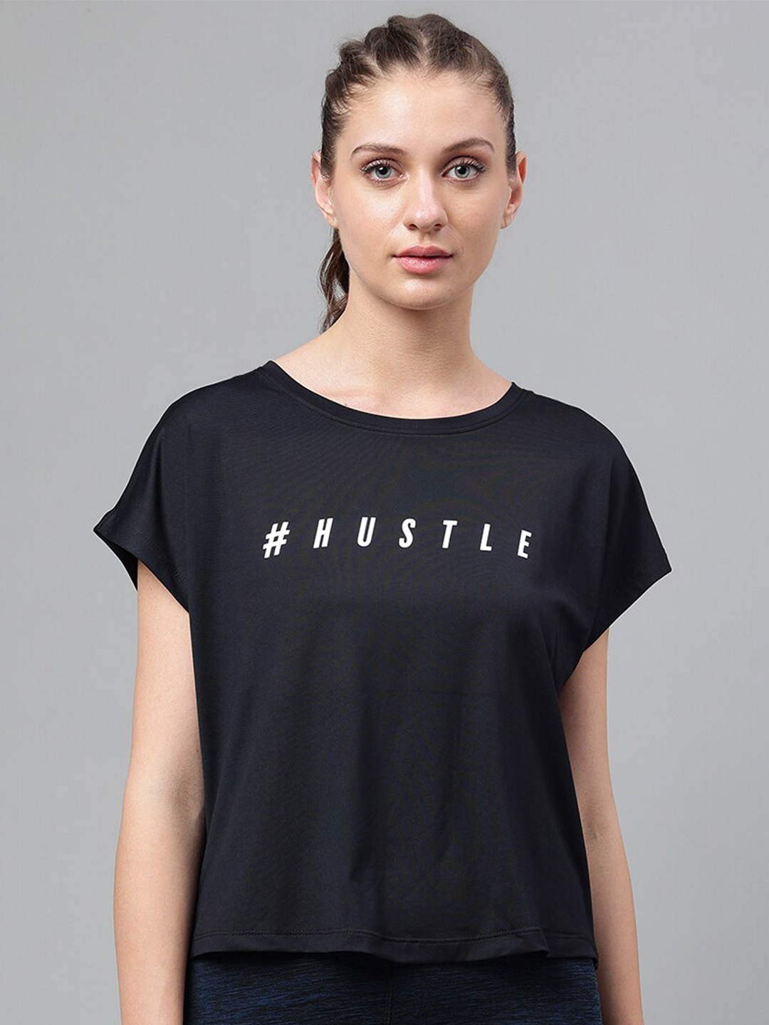 

MKH Typography Printed Extended Sleeves Dri-FIT Relaxed Fit T-shirt, Black