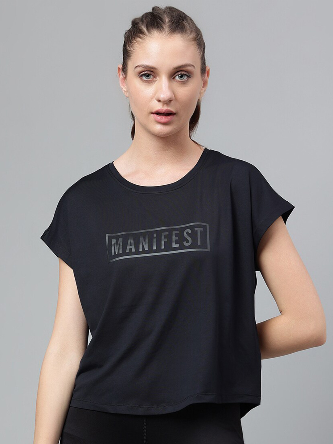 

MKH Typography Printed Extended Sleeves Dri-FIT Relaxed Fit T-shirt, Black