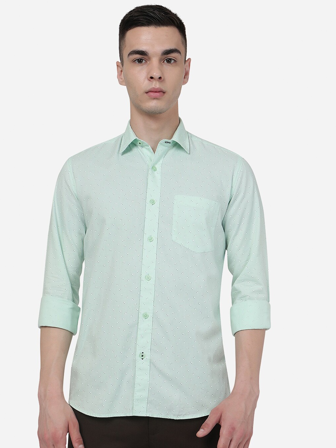 

JADE BLUE Printed Spread Collar Casual Pure Cotton Shirt, Sea green