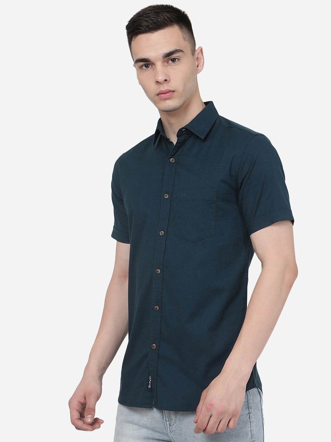 

JADE BLUE Shirt Collar Slim Fit Pure Cotton Casual Shirt, Teal