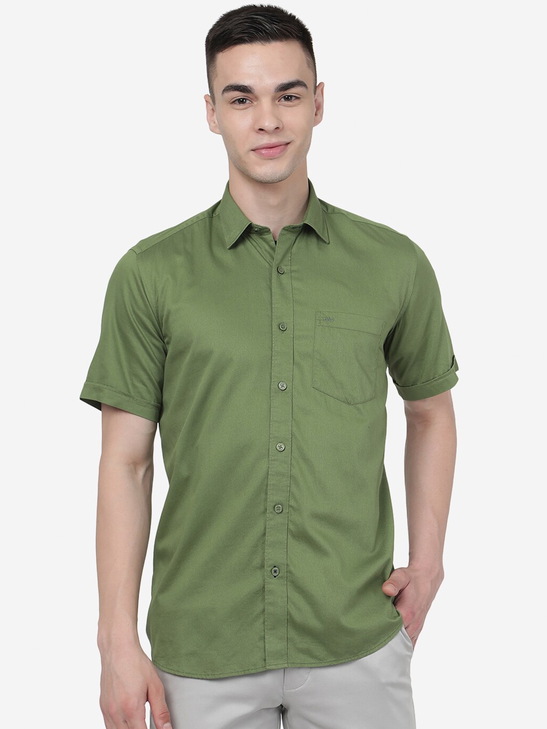 

JADE BLUE Slim Fit Opaque Casual Pure Cotton Shirt, Green