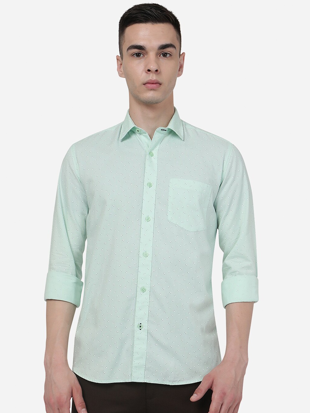 

JADE BLUE Printed Spread Collar Casual Pure Cotton Shirt, Sea green