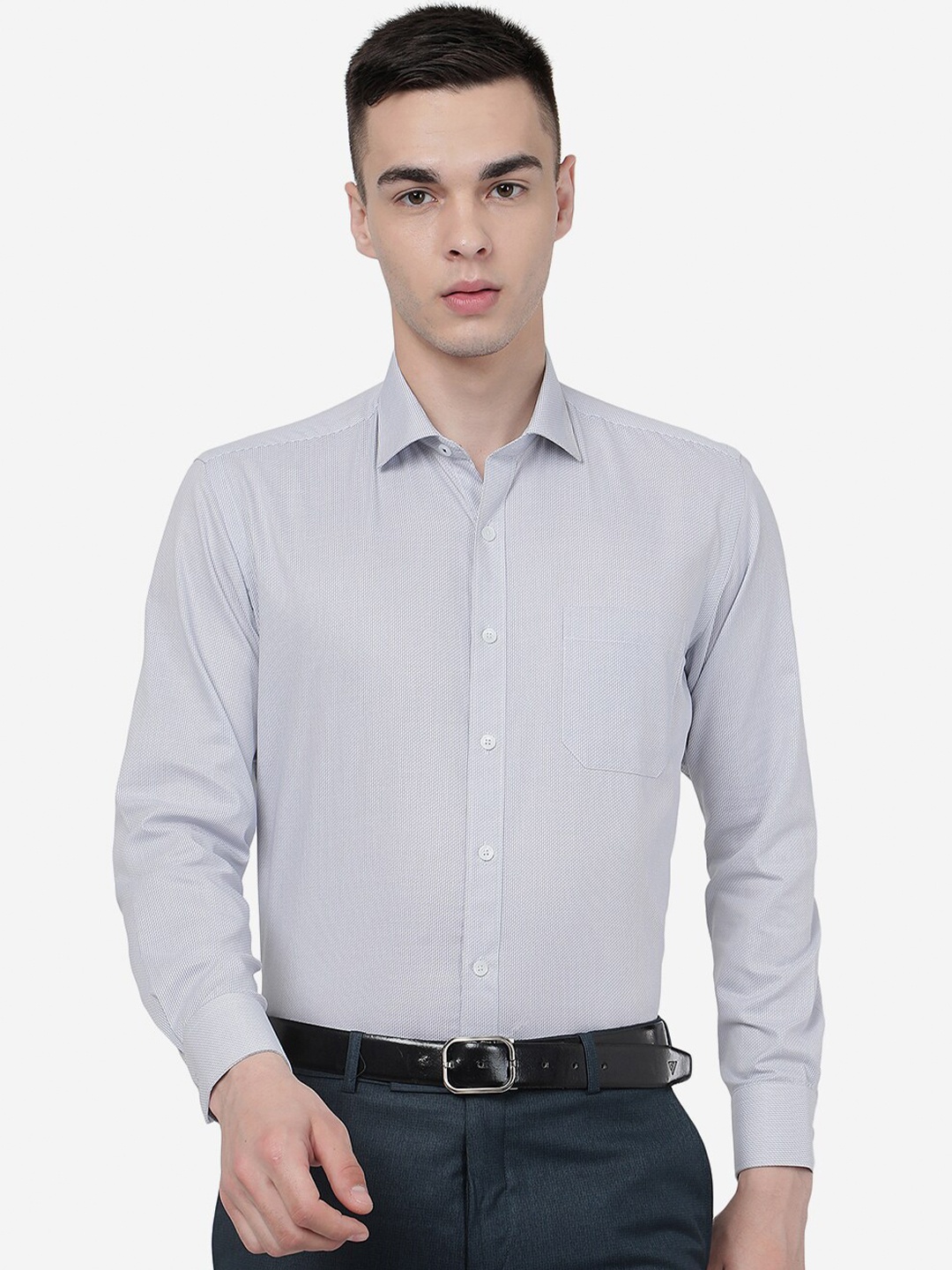 

JADE BLUE Micro Ditsy Printed Formal Pure Cotton Shirt, Grey