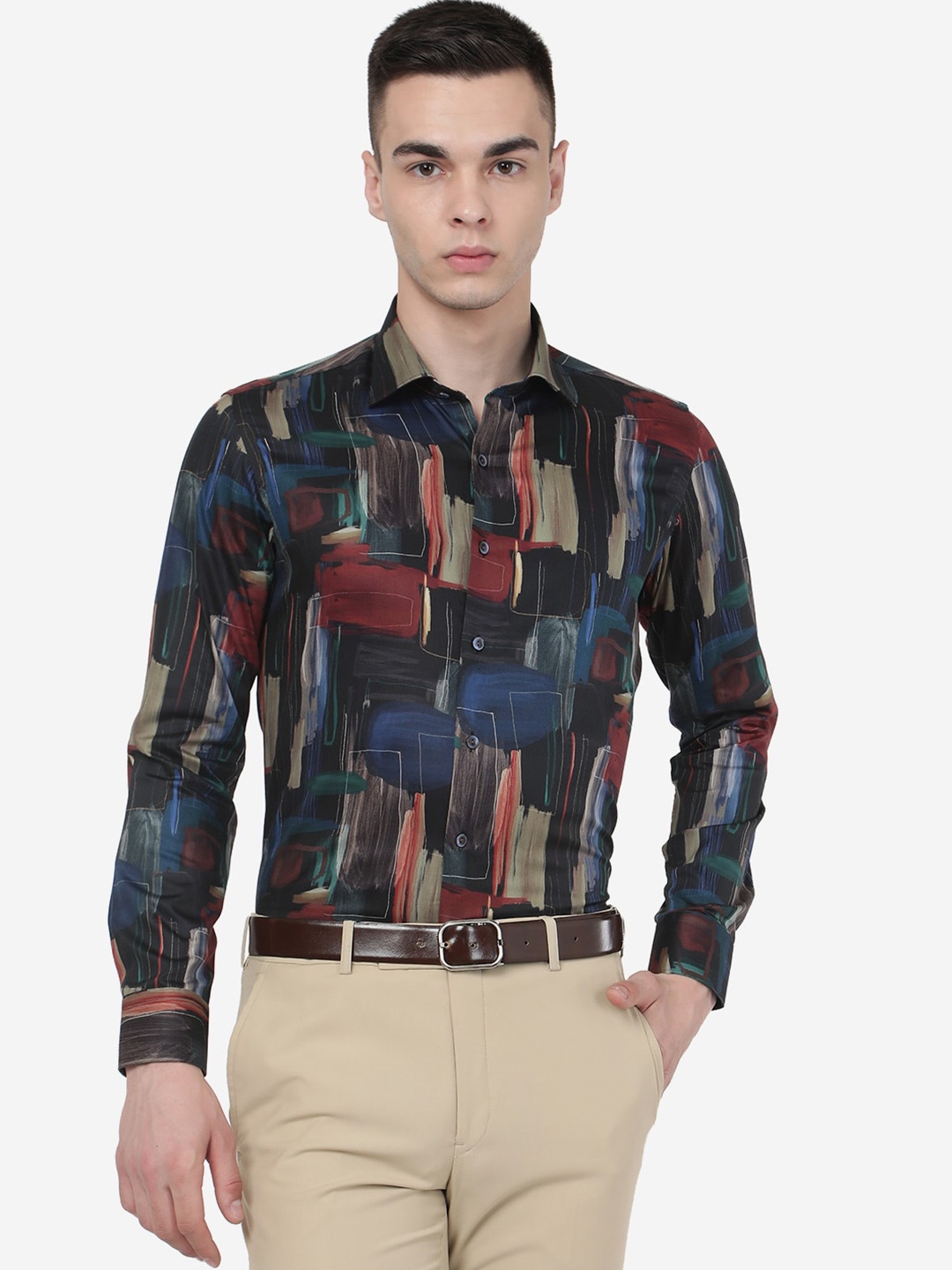 

WYRE Slim Fit Abstract Printed Cotton Party Shirt, Black