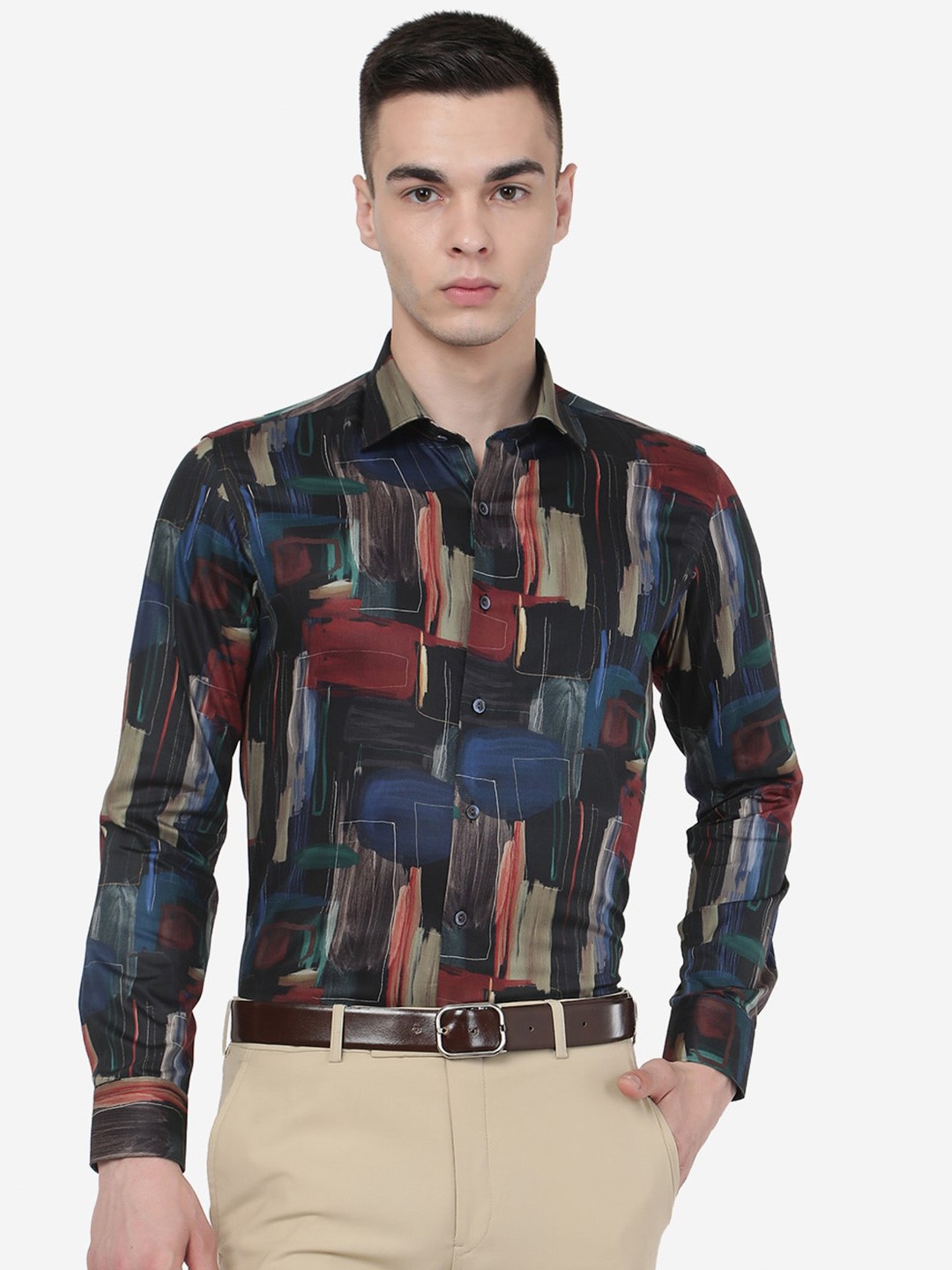 

WYRE Men Abstract Printed Slim Fit Opaque Casual Shirt, Black