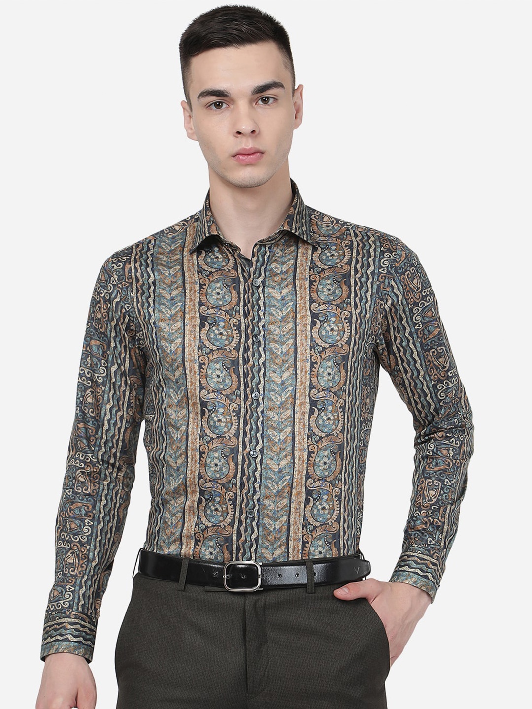

WYRE Slim Fit Ethnic Printed Pure Cotton Shirt, Blue