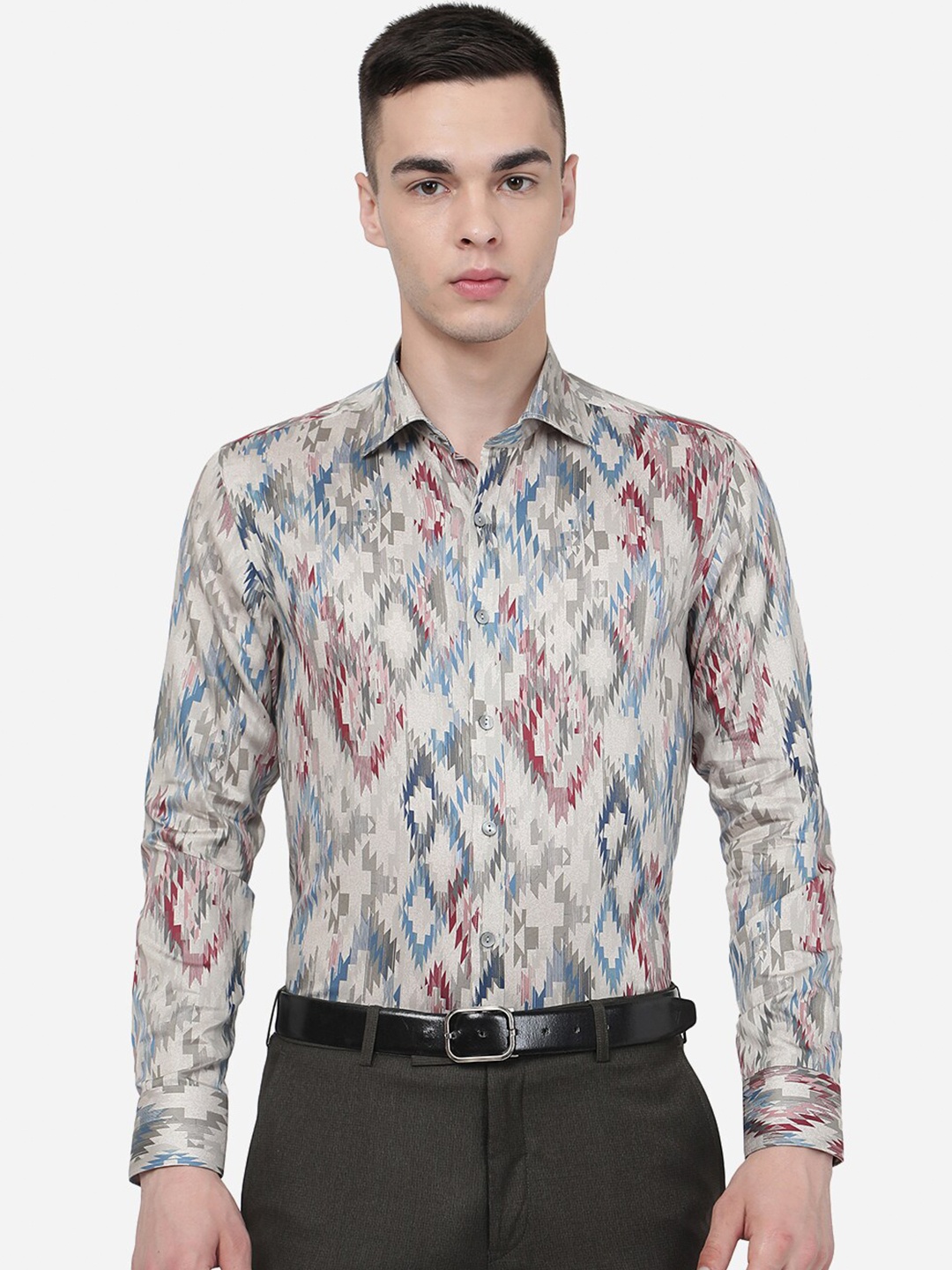 

WYRE Slim Fit Printed Cotton Formal Shirt, Beige