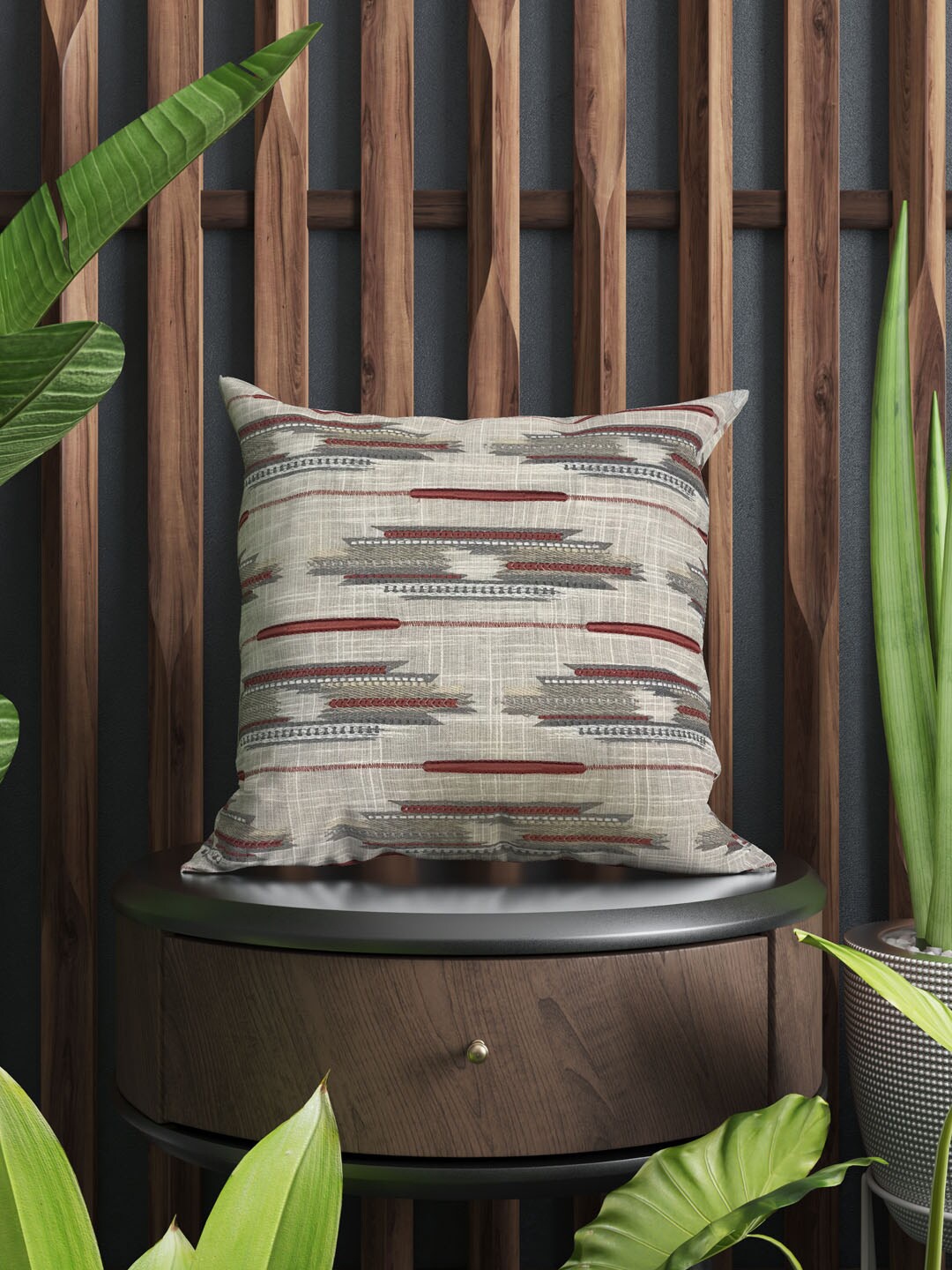 

SHADES of LIFE Grey & Brown 2 Pieces Embroidered Cotton Square Cushion Covers