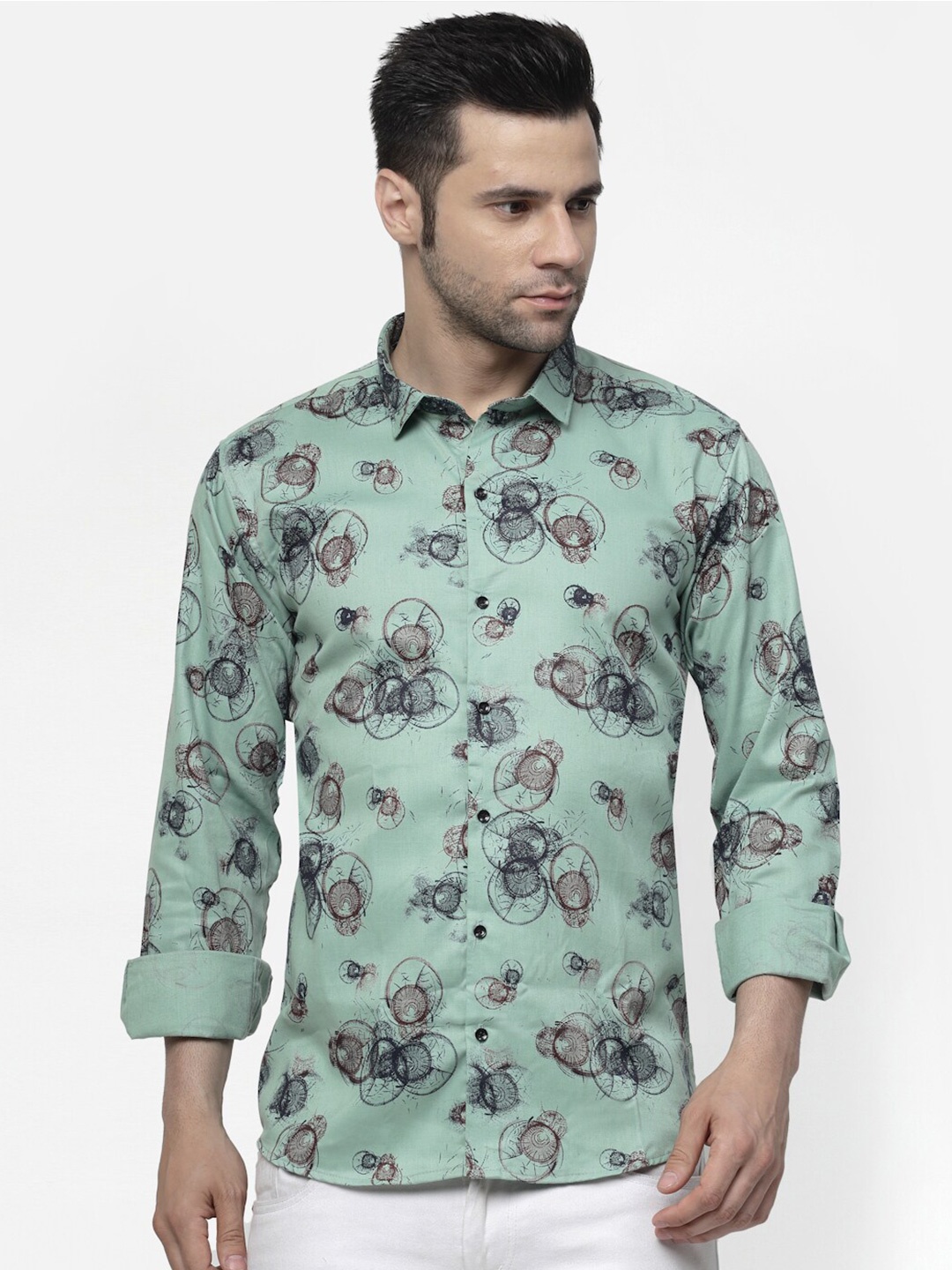 

ADWYN PETER Abstract Printed New Fit Cotton Casual Shirt, Green