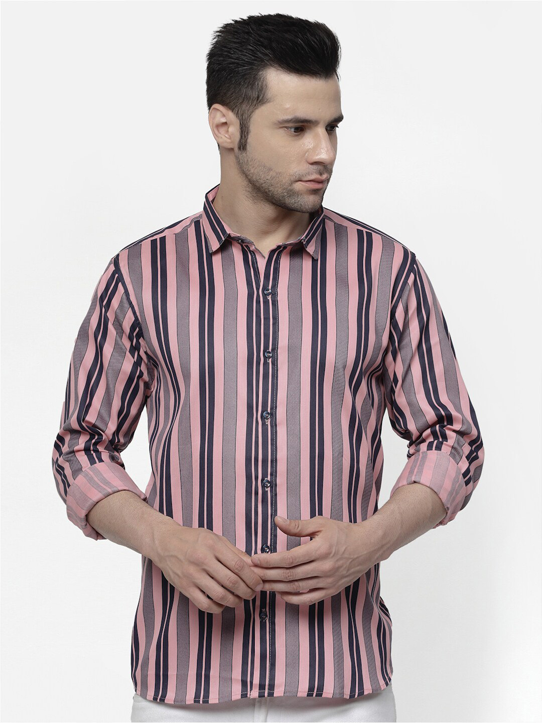 

ADWYN PETER New Vertical Striped Opaque Casual Cotton Shirt, Pink