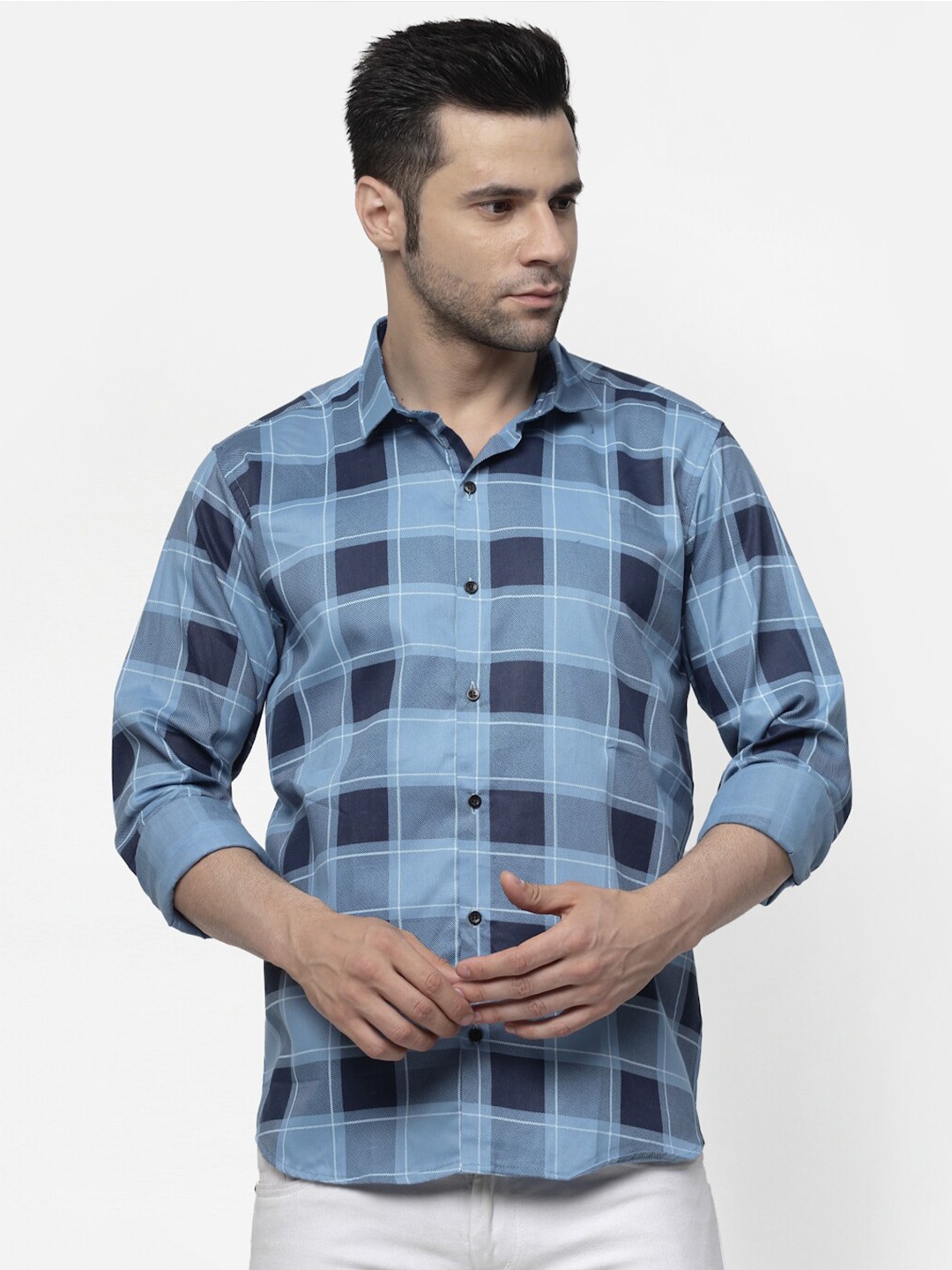 

ADWYN PETER New Buffalo Checked Opaque Casual Cotton Shirt, Blue