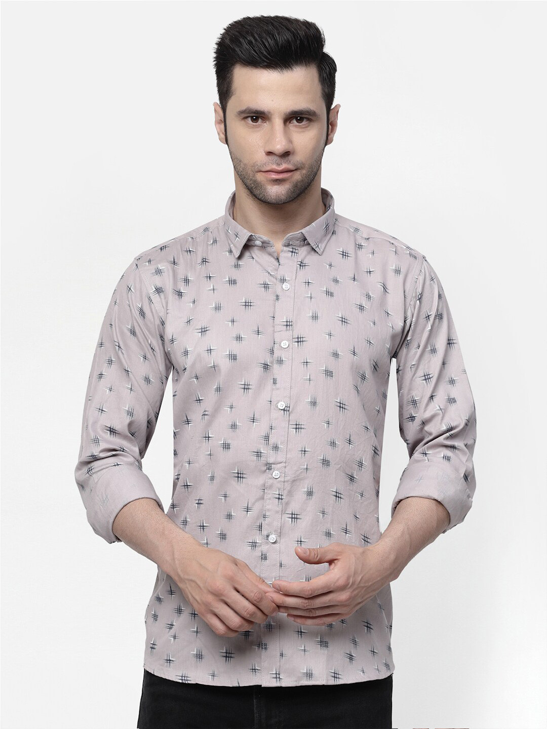 

ADWYN PETER Conversational Printed Opaque Casual Cotton Shirt, Grey