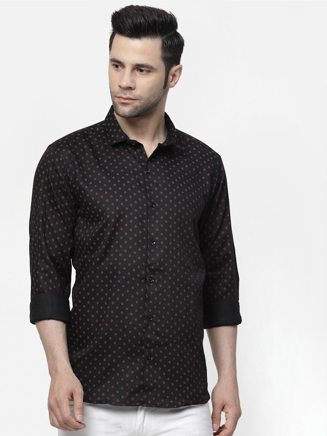 

ADWYN PETER Geometric Printed Cotton Casual Shirt, Black