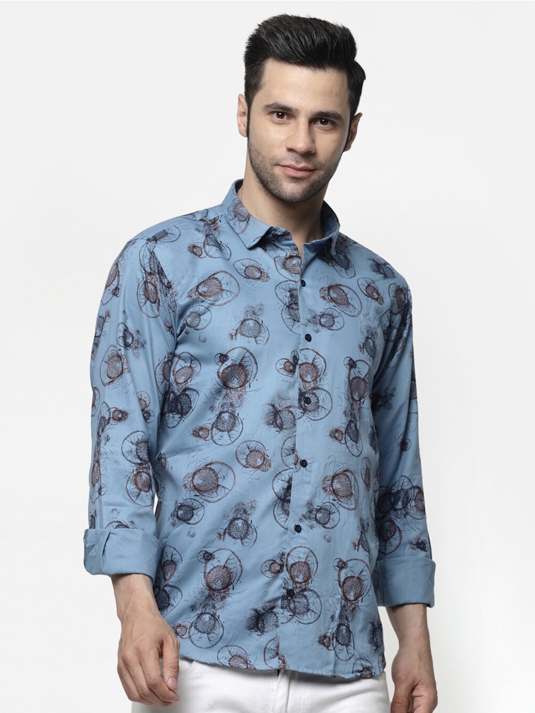 

ADWYN PETER New Graphic Printed Opaque Casual Cotton Shirt, Blue