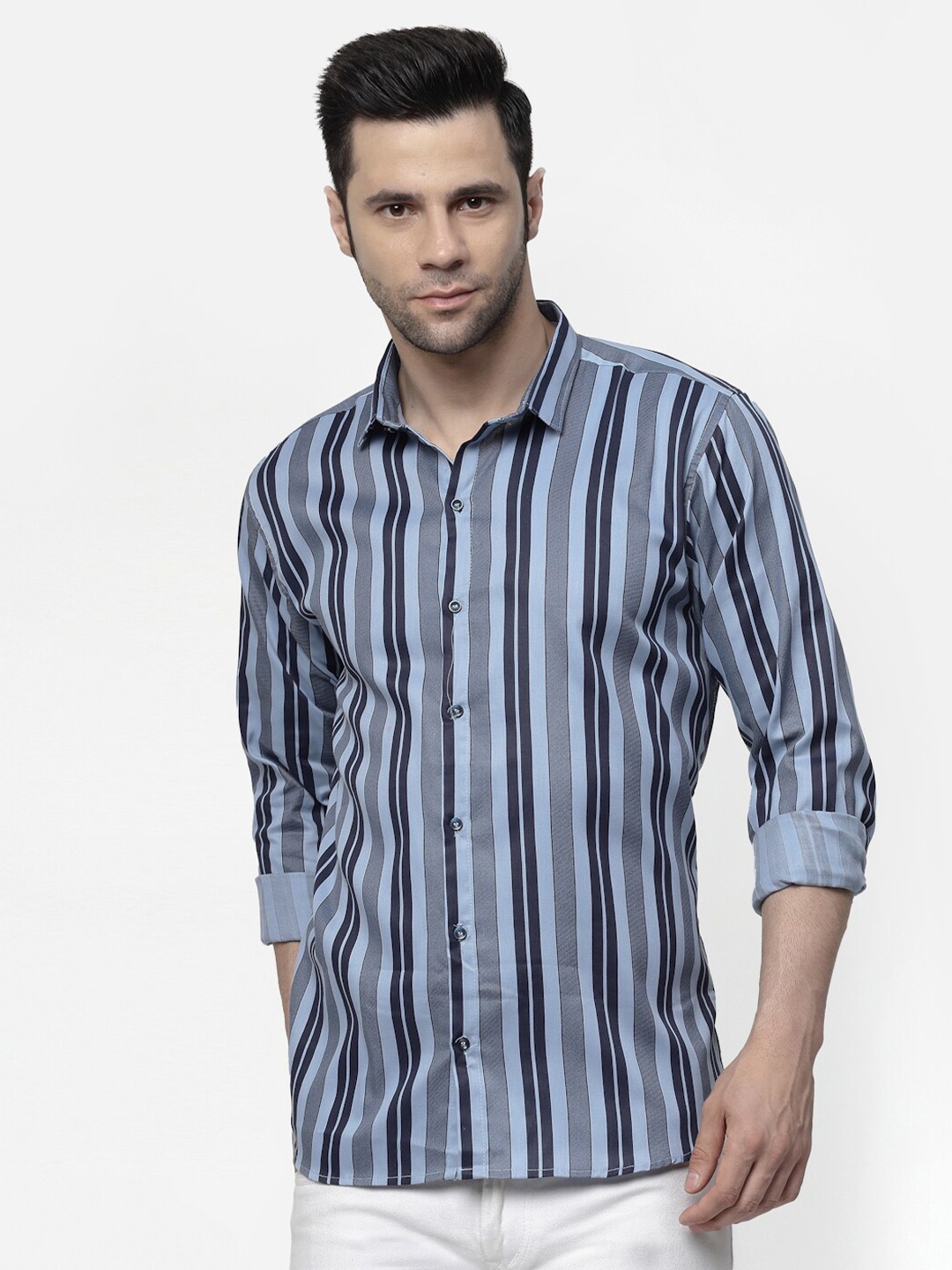 

ADWYN PETER Striped Cotton Casual Shirt, Blue