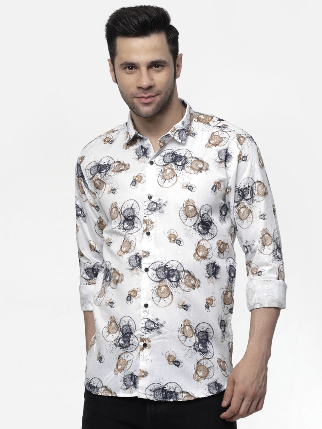 

ADWYN PETER New Graphic Printed Opaque Casual Cotton Shirt, White