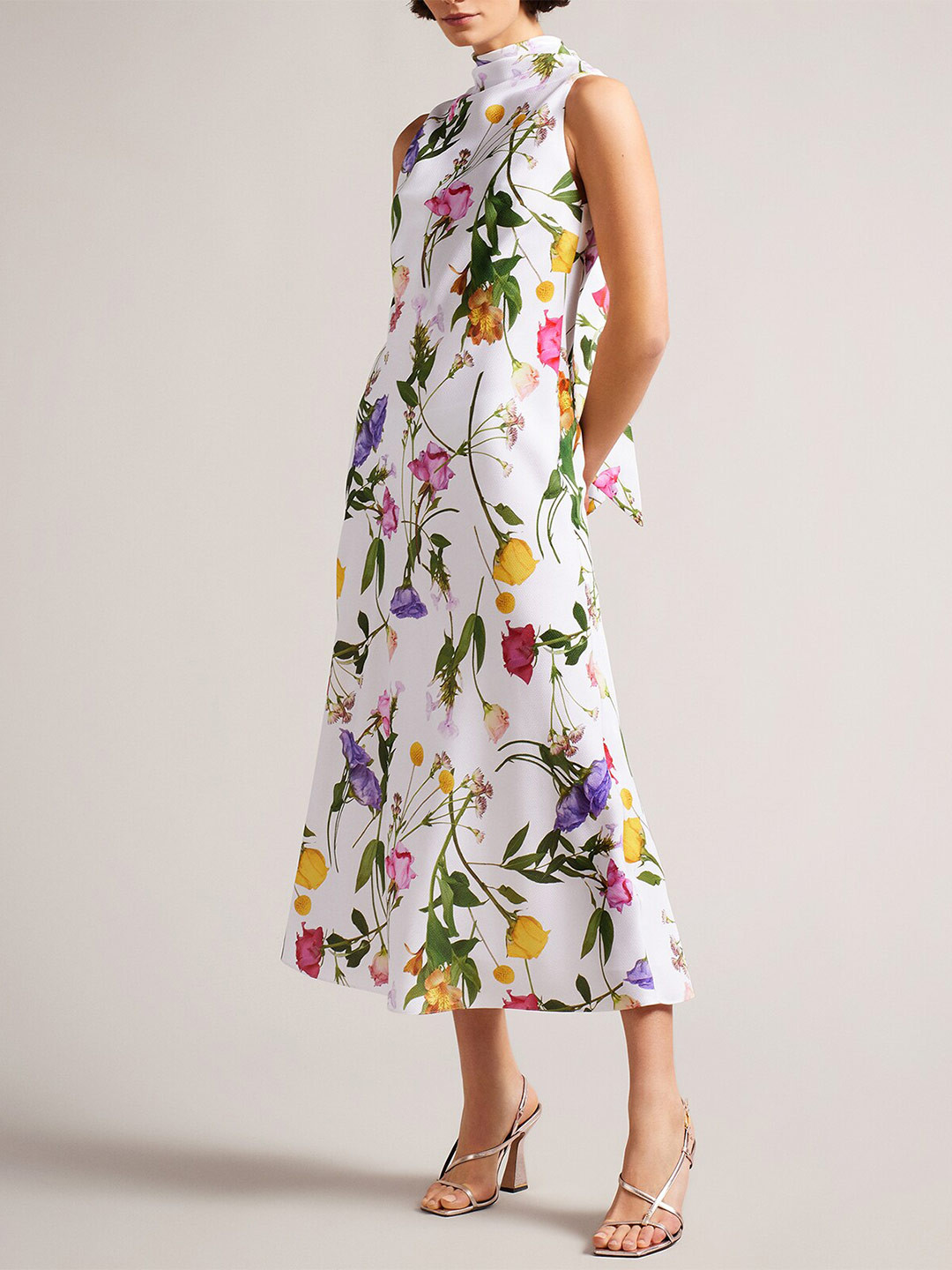 

Ted Baker Floral Printed Tie Up A-Line Dress, White