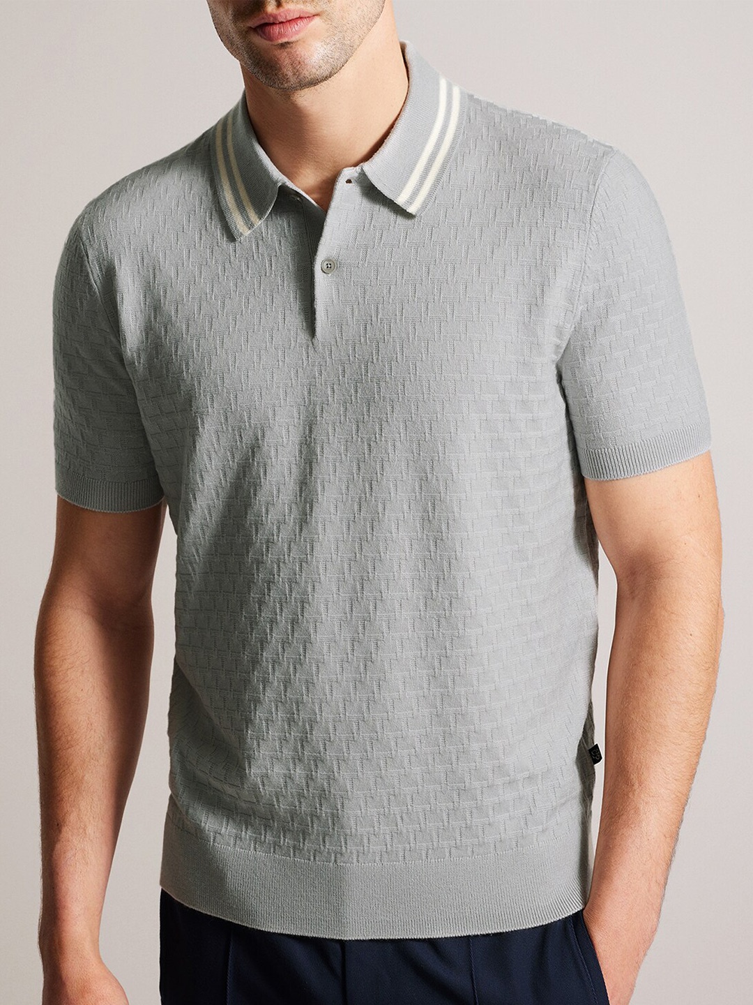 

Ted Baker Self Design Polo Collar Short Sleeves Cotton T-shirt, Grey