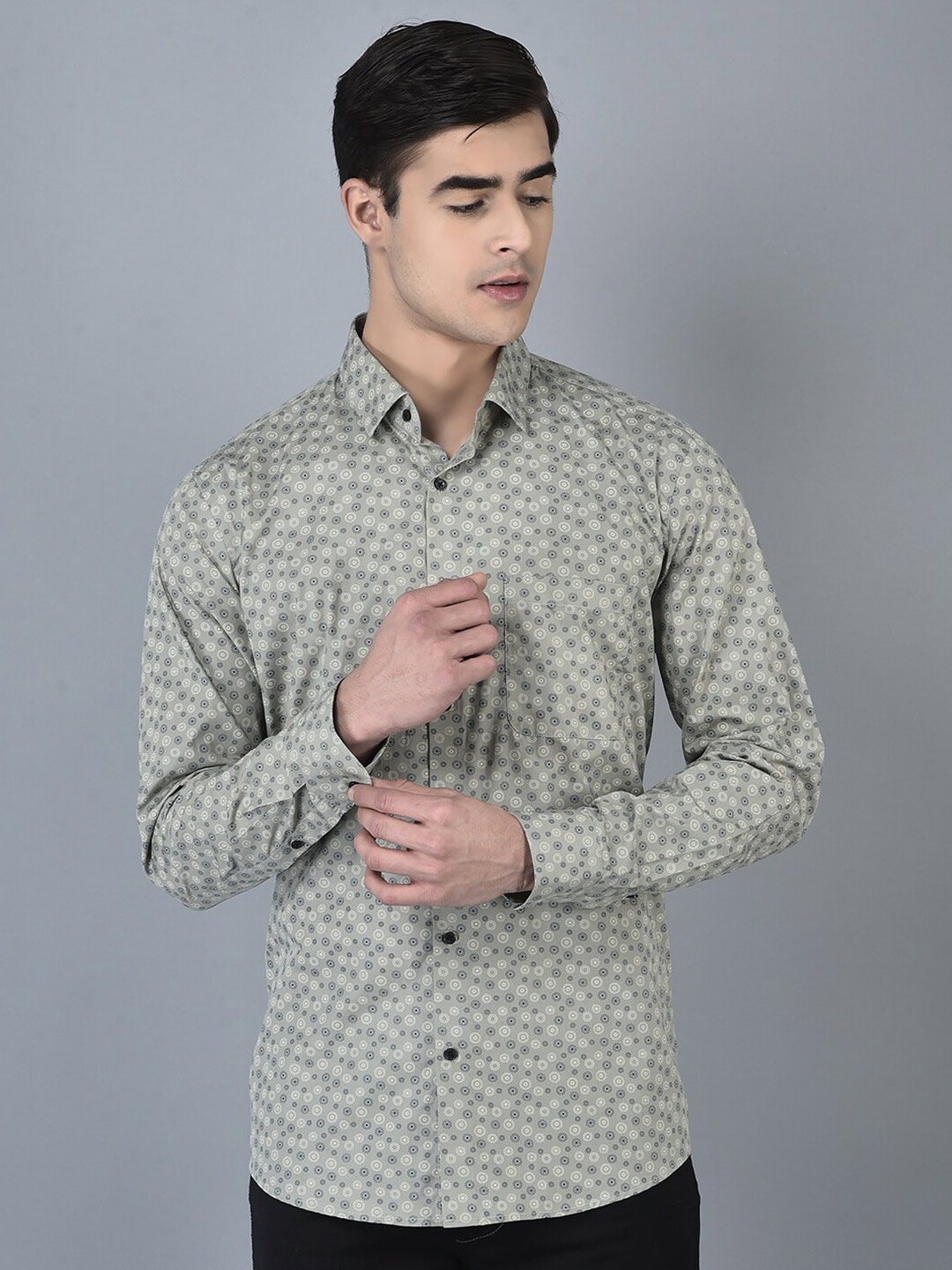 

CANOE Slim Fit Geometric Printed Casual Pure Cotton Shirt, Green