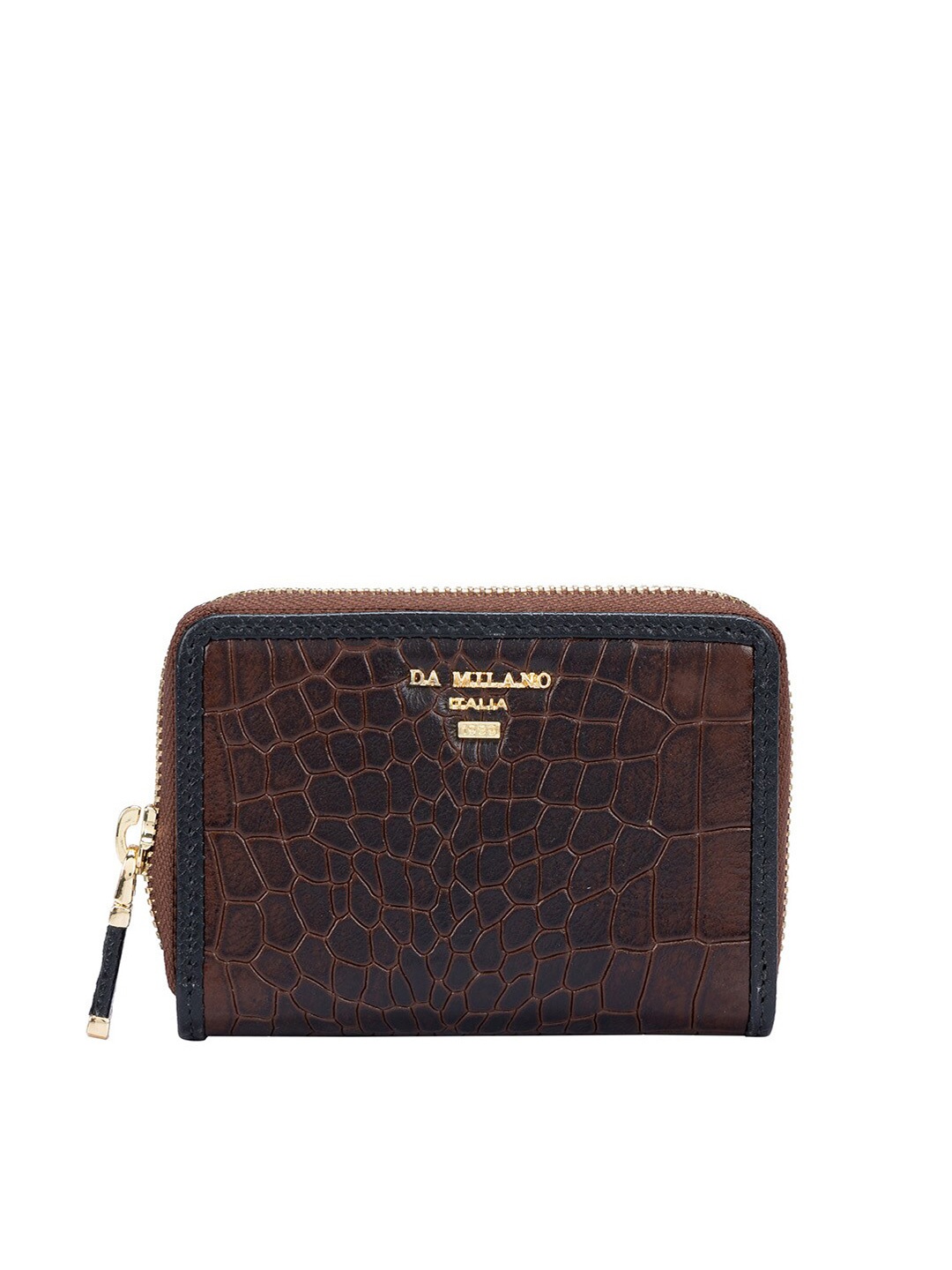 

Da Milano Abstract Textured Zip Detail Leather Zip Around Wallet with SD Card Holder, Brown