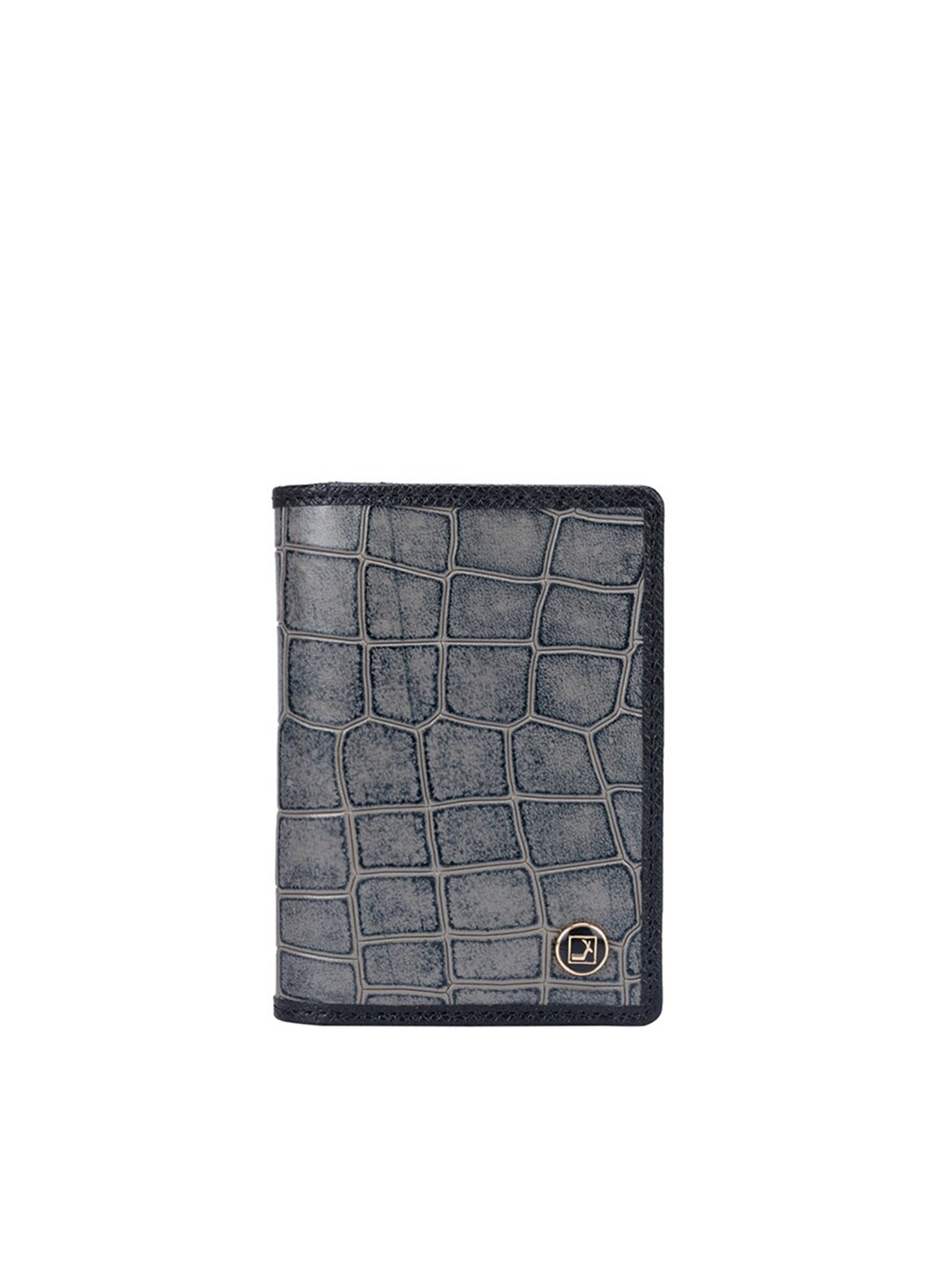 

Da Milano Abstract Textured Cut Work Leather Card Holder with SD Card Holder, Grey
