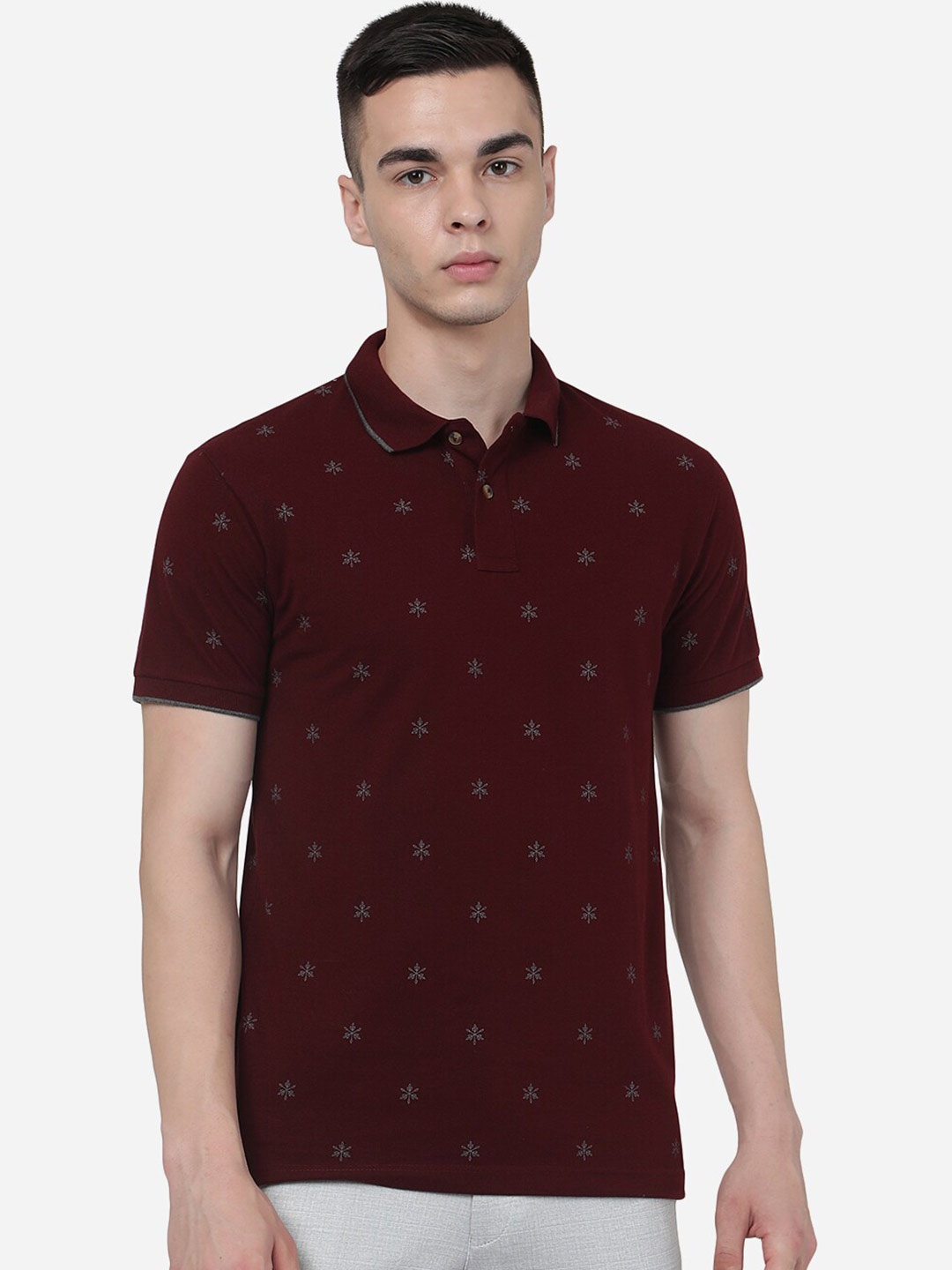

Greenfibre Conversational Printed Polo Collar Slim Fit T-shirt, Maroon