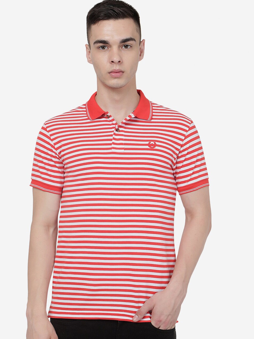 

Greenfibre Striped Polo Collar Slim Fit T-shirt, Red