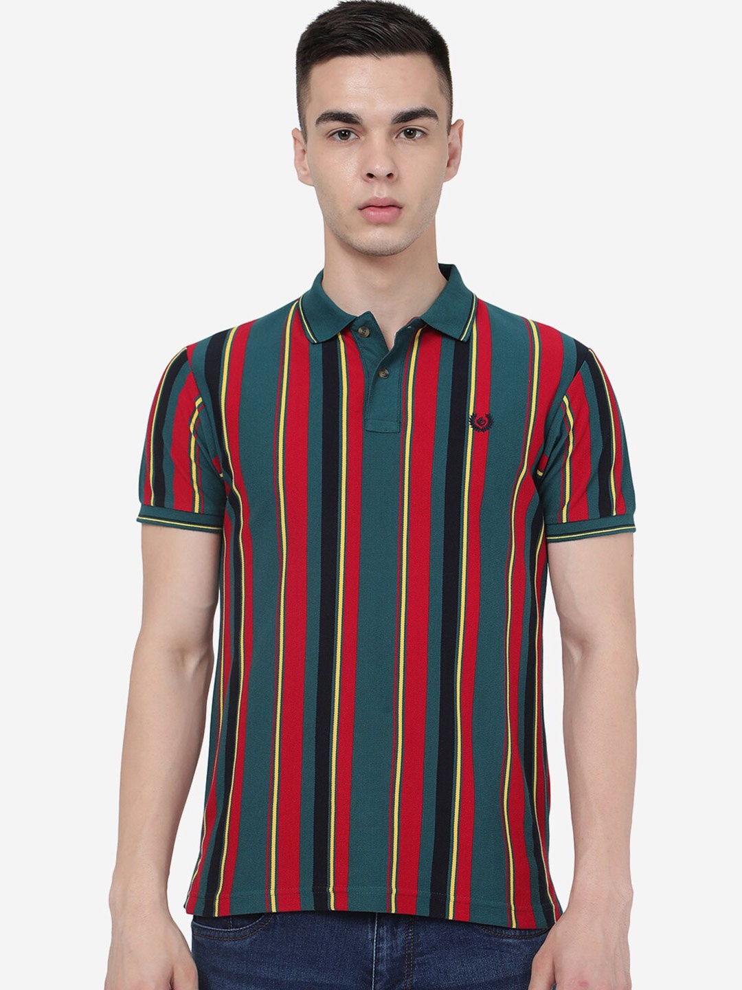 

Greenfibre Striped Polo Collar Slim Fit T-shirt, Teal