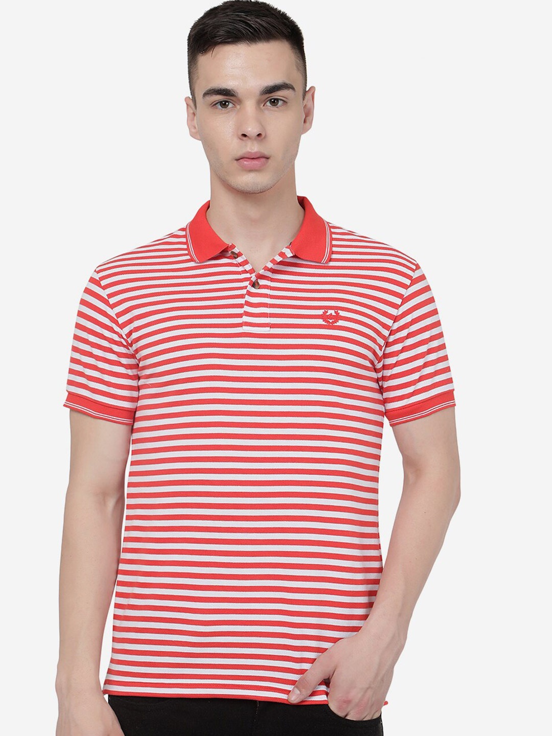 

Greenfibre Striped Polo Collar Slim Fit T-shirt, Red