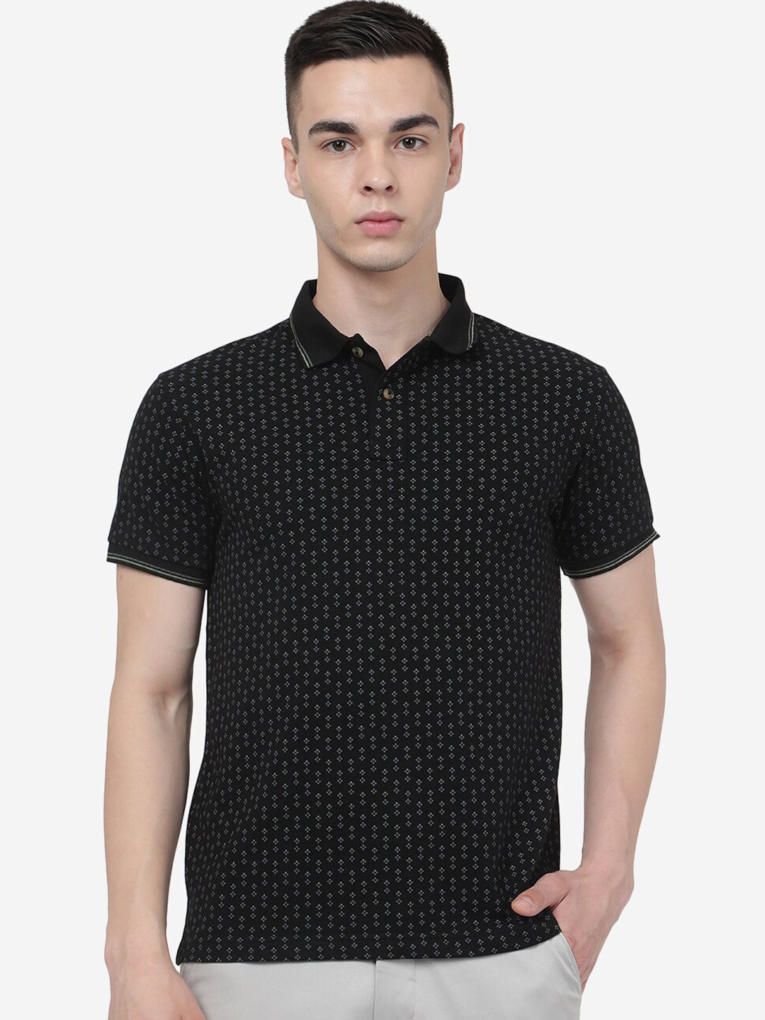 

Greenfibre Geometric Printed Polo Collar Slim Fit T-shirt, Black
