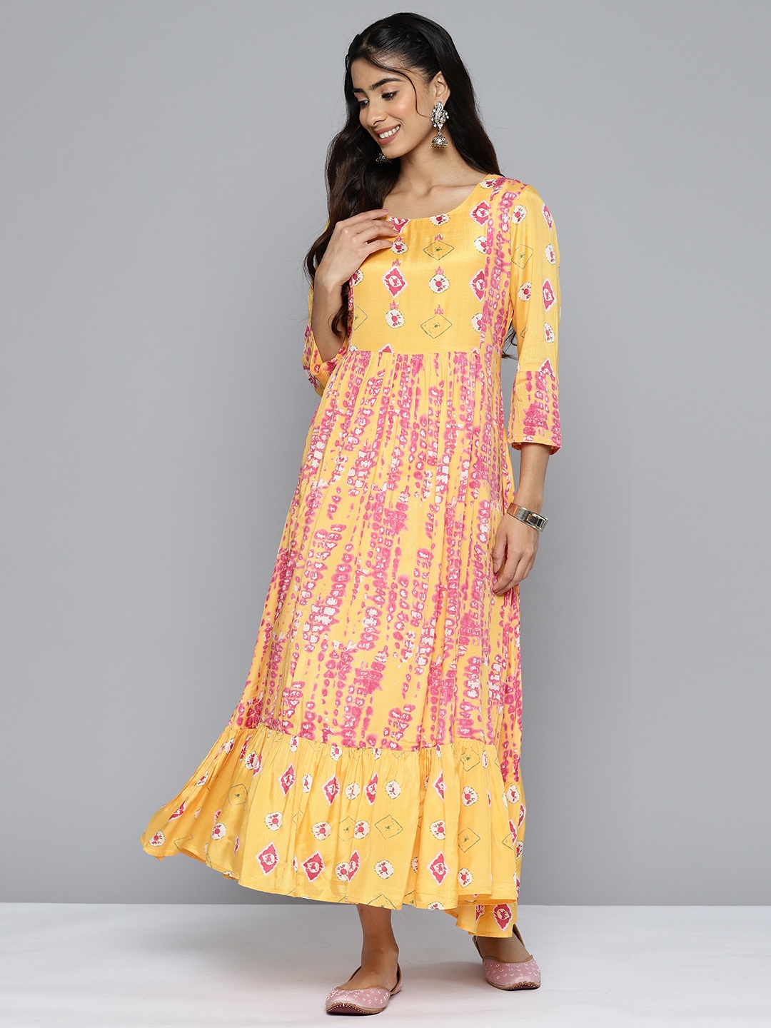 

HERE&NOW Floral Print A-Line Midi Dress, Yellow