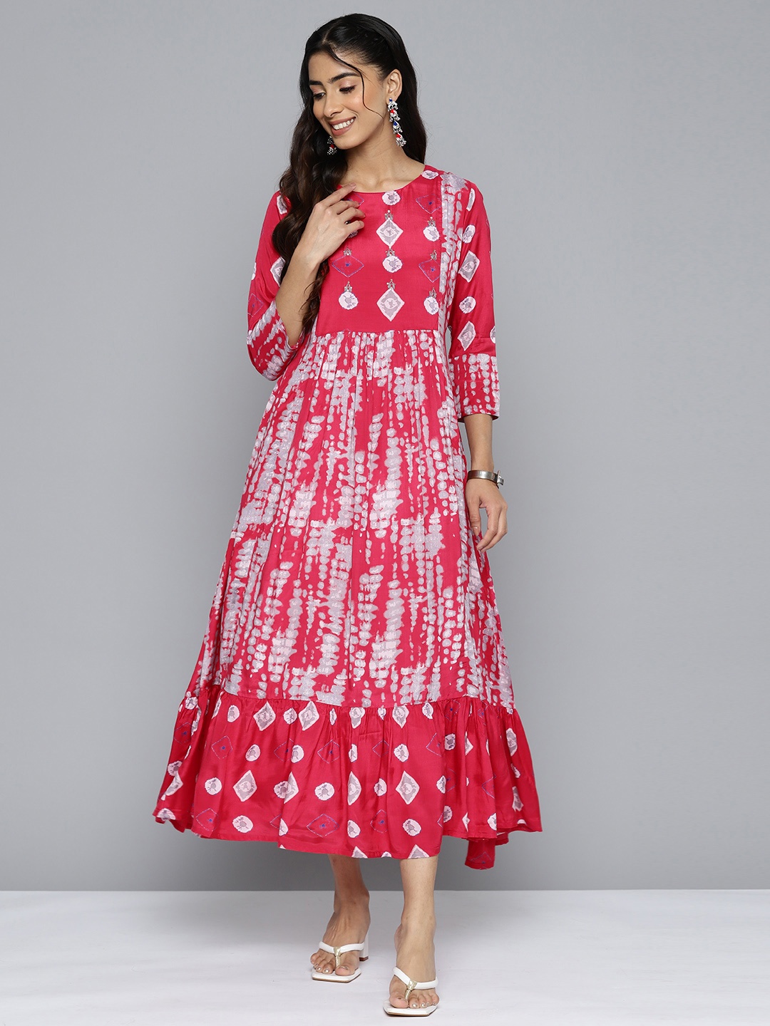 

HERE&NOW Tie & Dye A-Line Midi Dress, Fuchsia