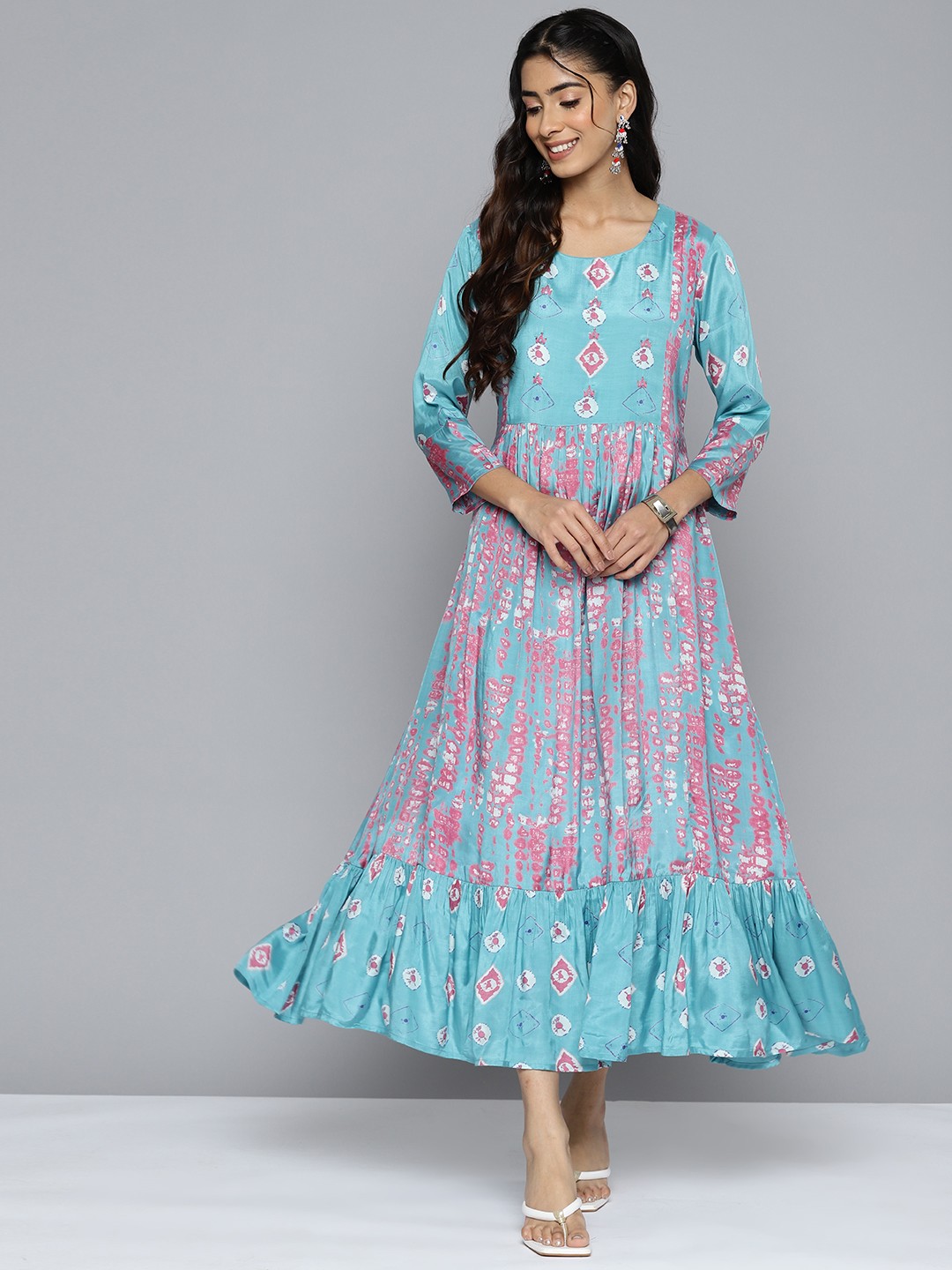 

HERE&NOW Floral Print A-Line Midi Dress, Blue