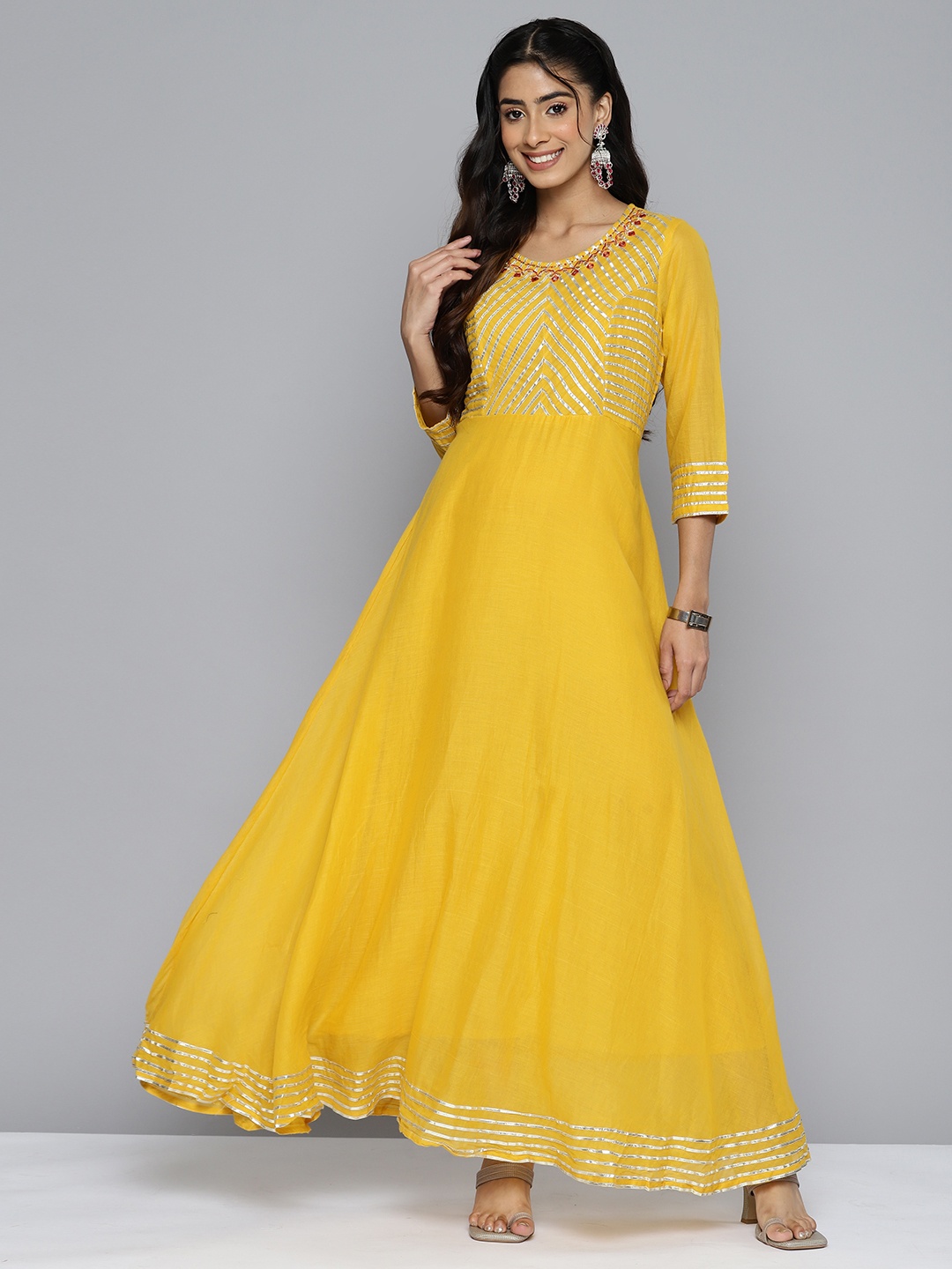 

HERE&NOW Women Embellished Embroidered A-Line Maxi Dress, Yellow