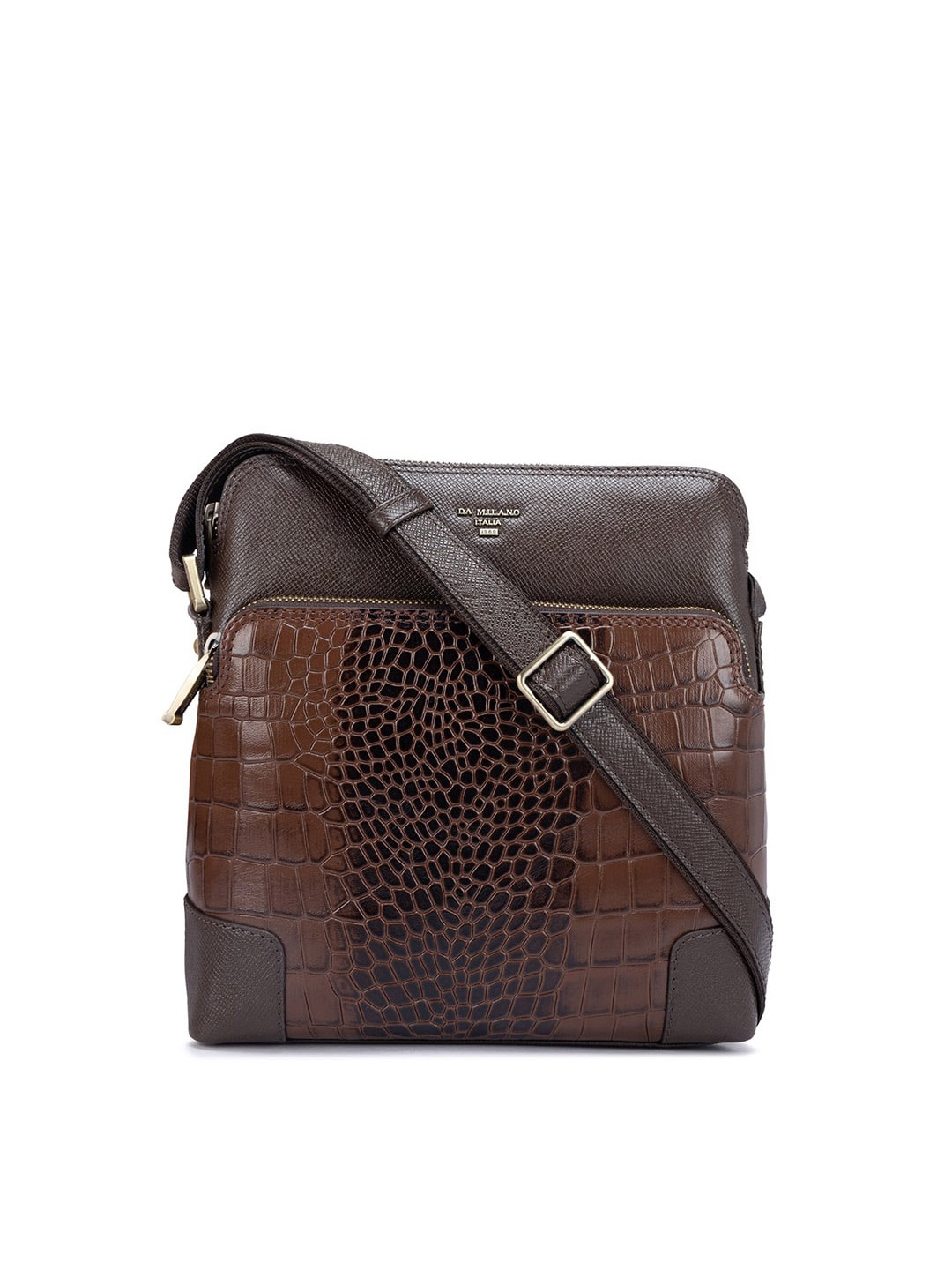 

Da Milano Animal Textured Leather Structured Sling Bag, Brown