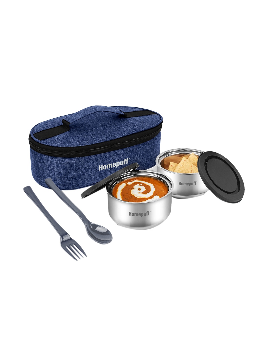 

Home Puff Blue 2-Pieces Stainless Steel Dishwasher Safe Lunch Box With Lunch Bag