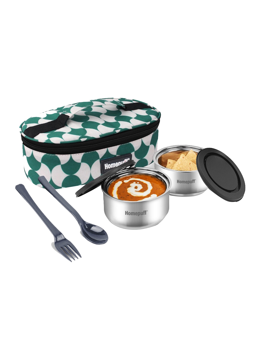 

Home Puff Green 2-Pieces Stainless Steel Dishwasher Safe Lunch Box With Lunch Bag