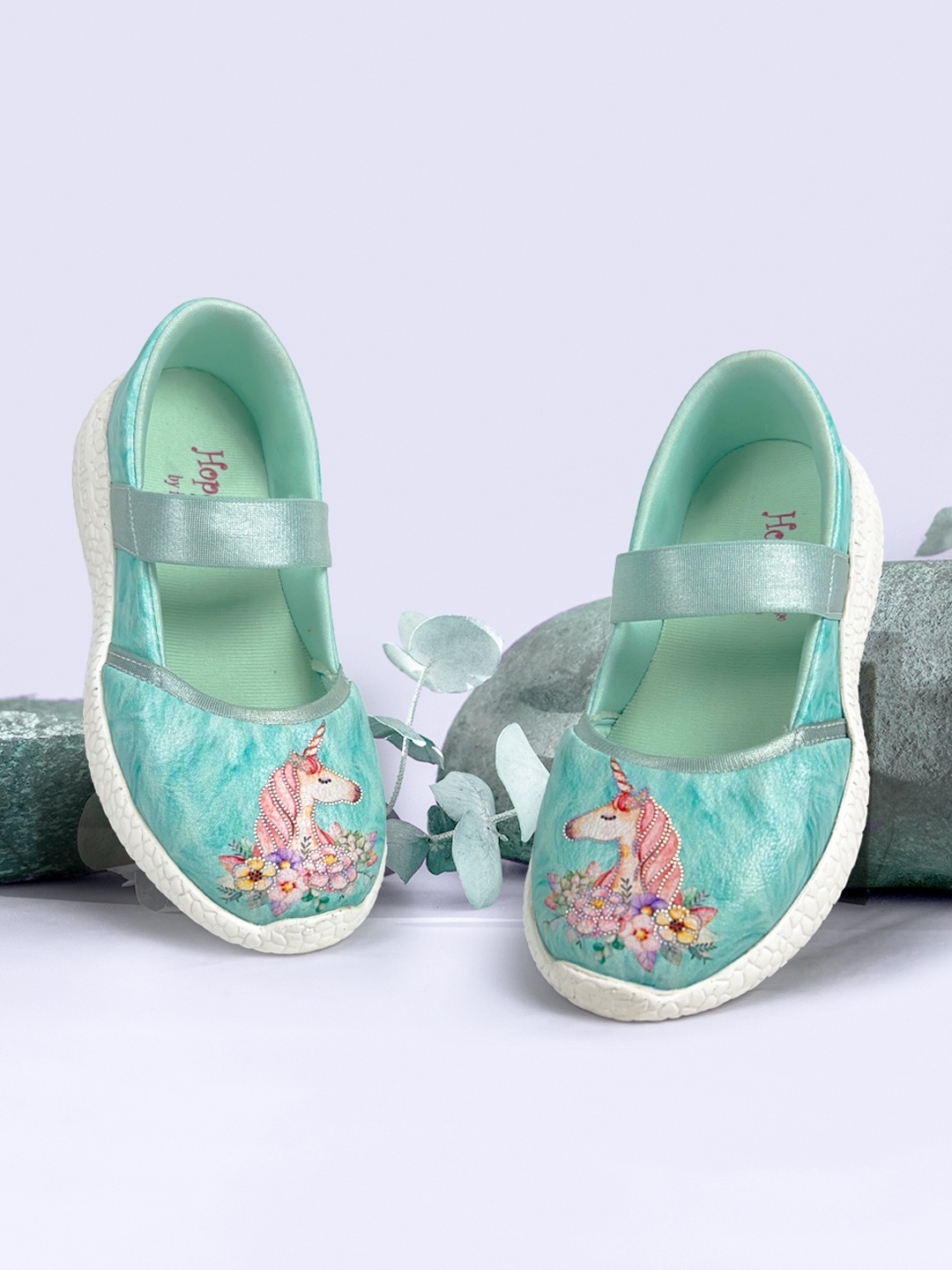 

KazarMax Girls Shimmer Unicorn Printed Ballerinas, Sea green