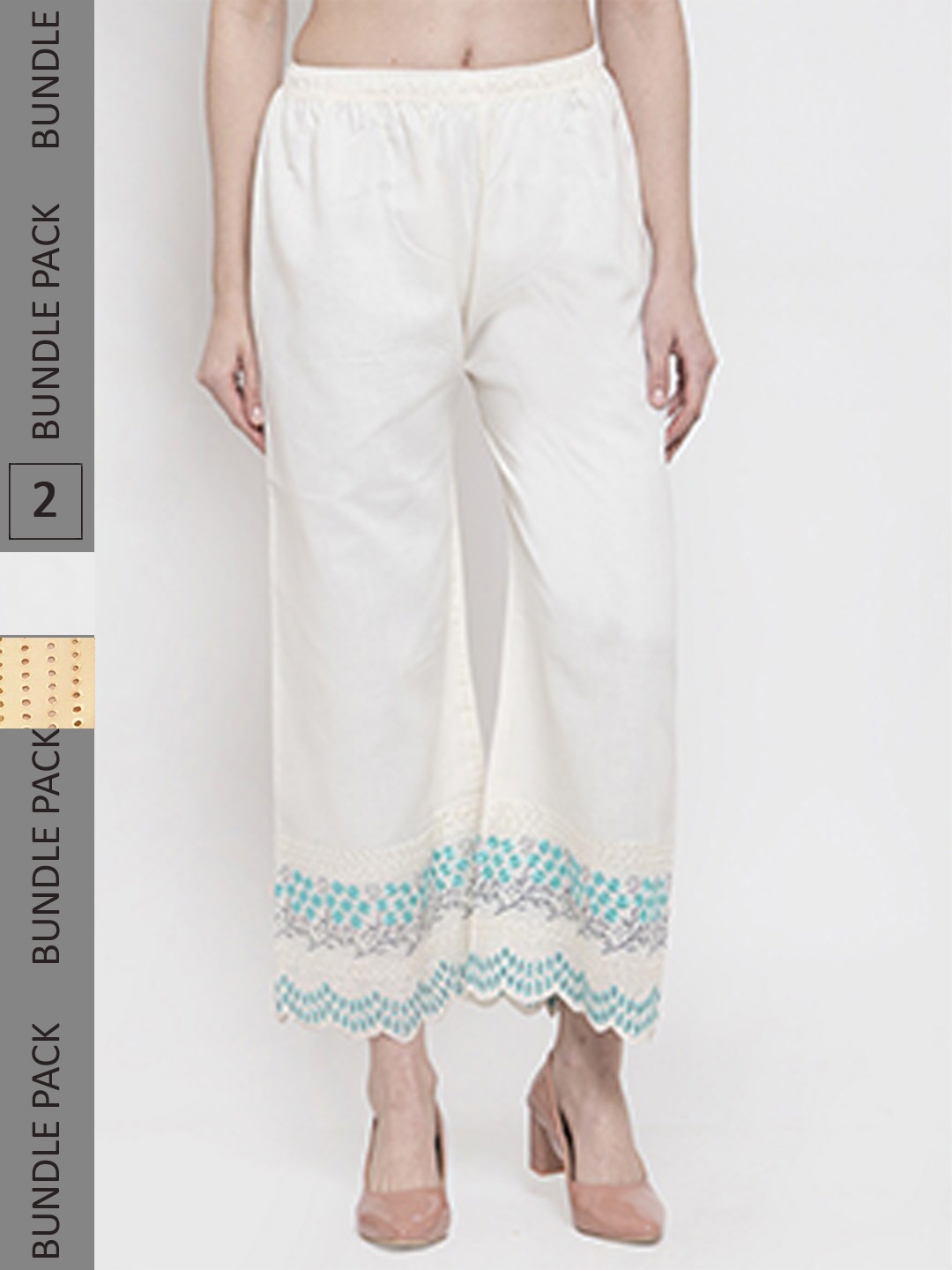 

borse lele Women Pack of 2 Wide Leg Ethnic Palazzos, White