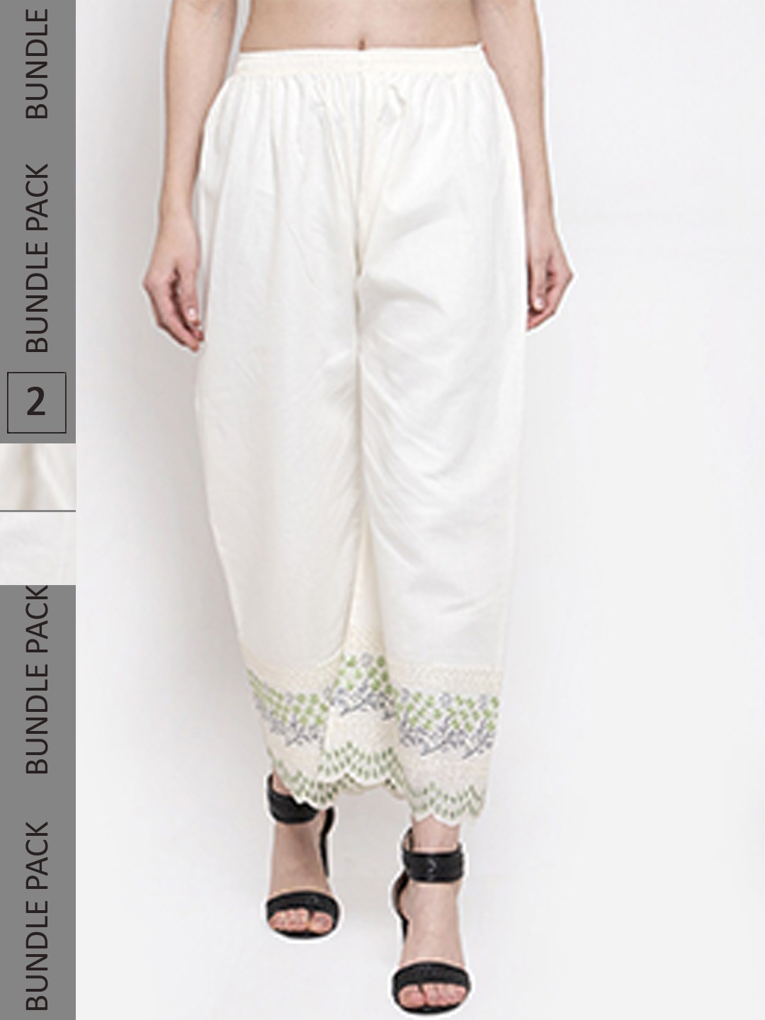 

borse lele Women Pack Of 2 Floral Embroidered Flared Palazzos, White