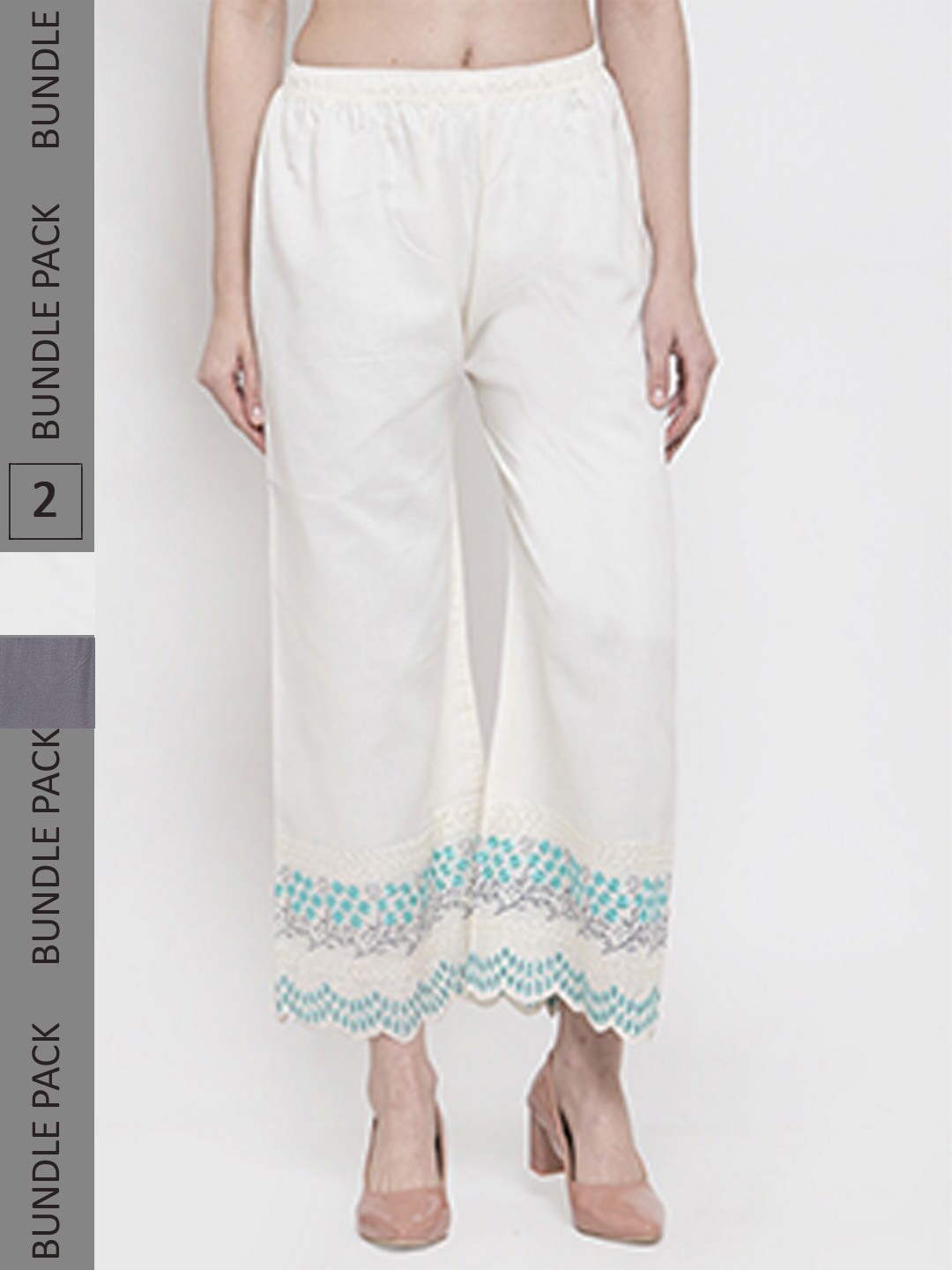 

borse lele Women Pack of 2 Wide Leg Ethnic Palazzos, White