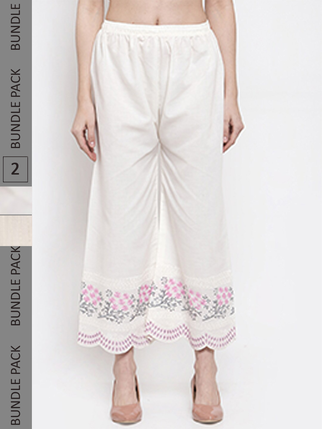 

borse lele Women Pack Of 2 Floral Printed Flared Knitted Palazzos, Off white