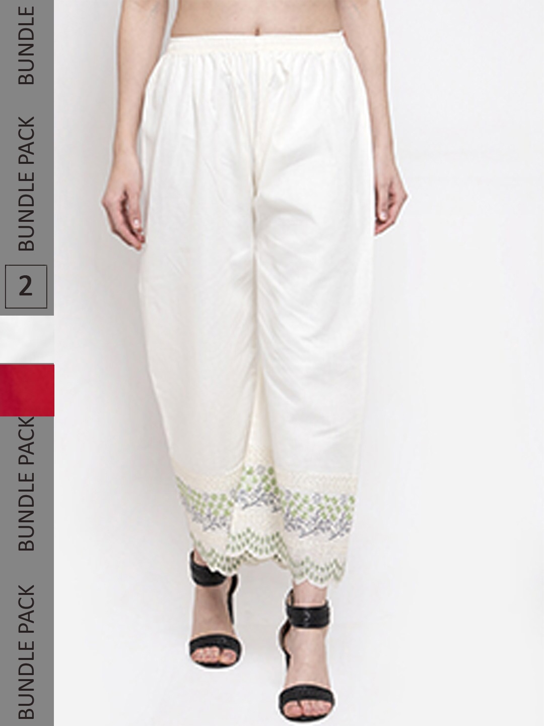 

borse lele Women Pack Of 2 Floral Embroidered Flared Palazzos, White