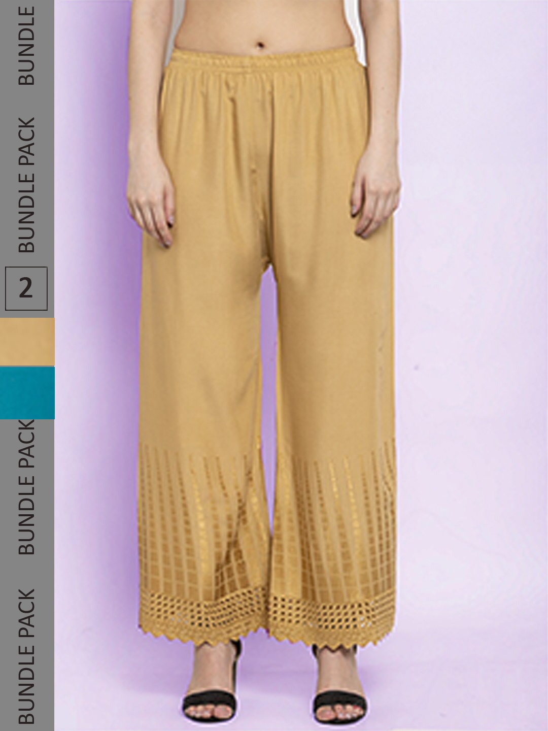 

borse lele Women Pack Of 2 Flared Palazzos, Beige