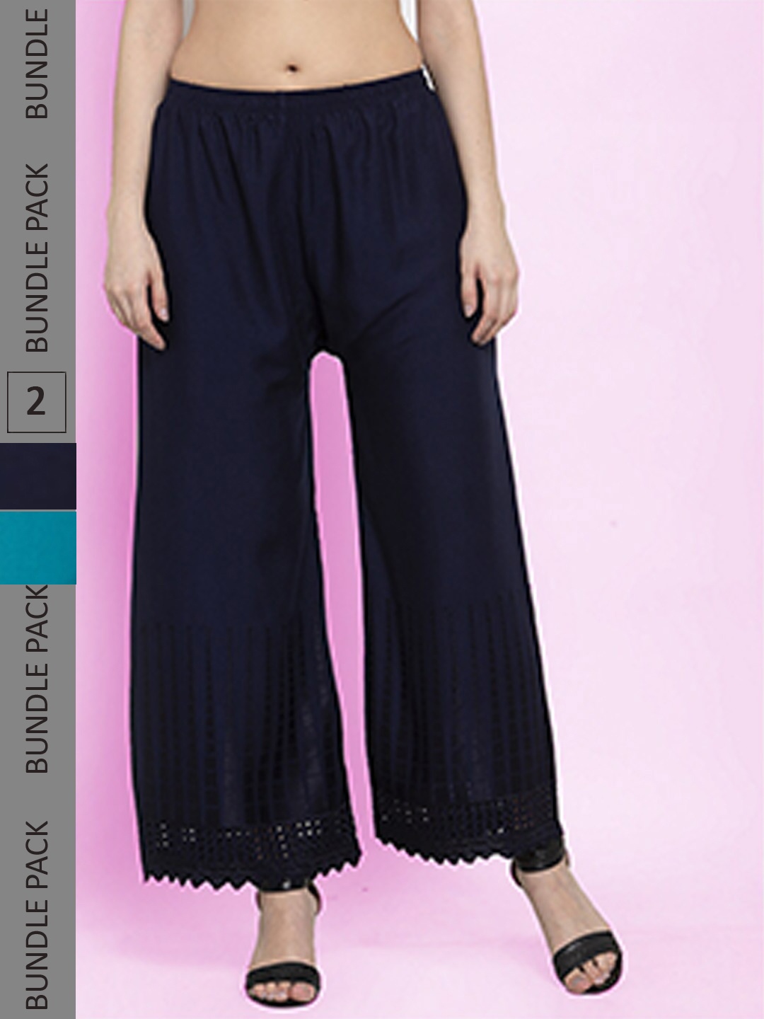

borse lele Women Pack Of 2 Flared Palazzos, Teal