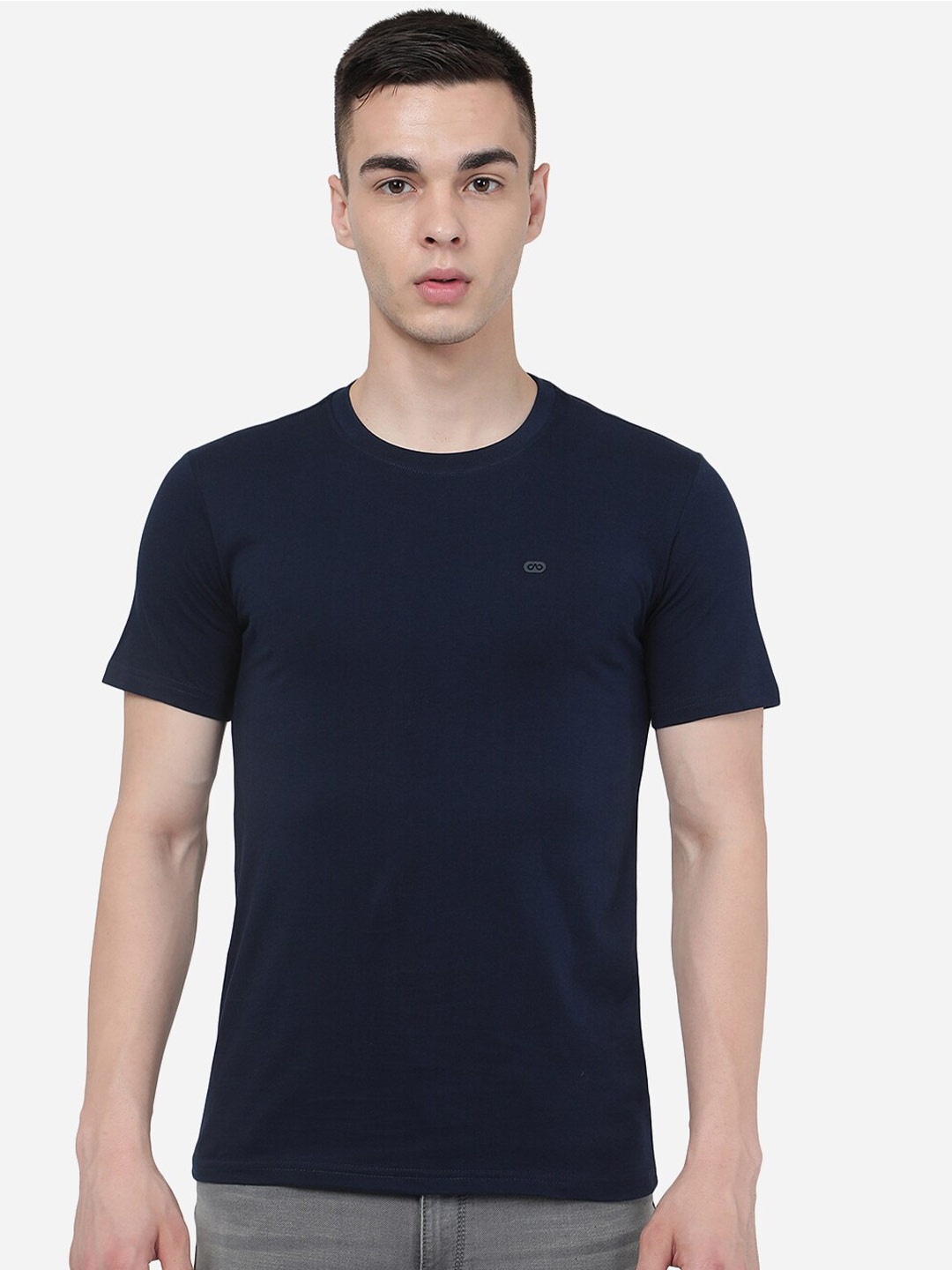 

JADE BLUE Round Neck Pure Cotton Slim Fit T-shirt, Navy blue