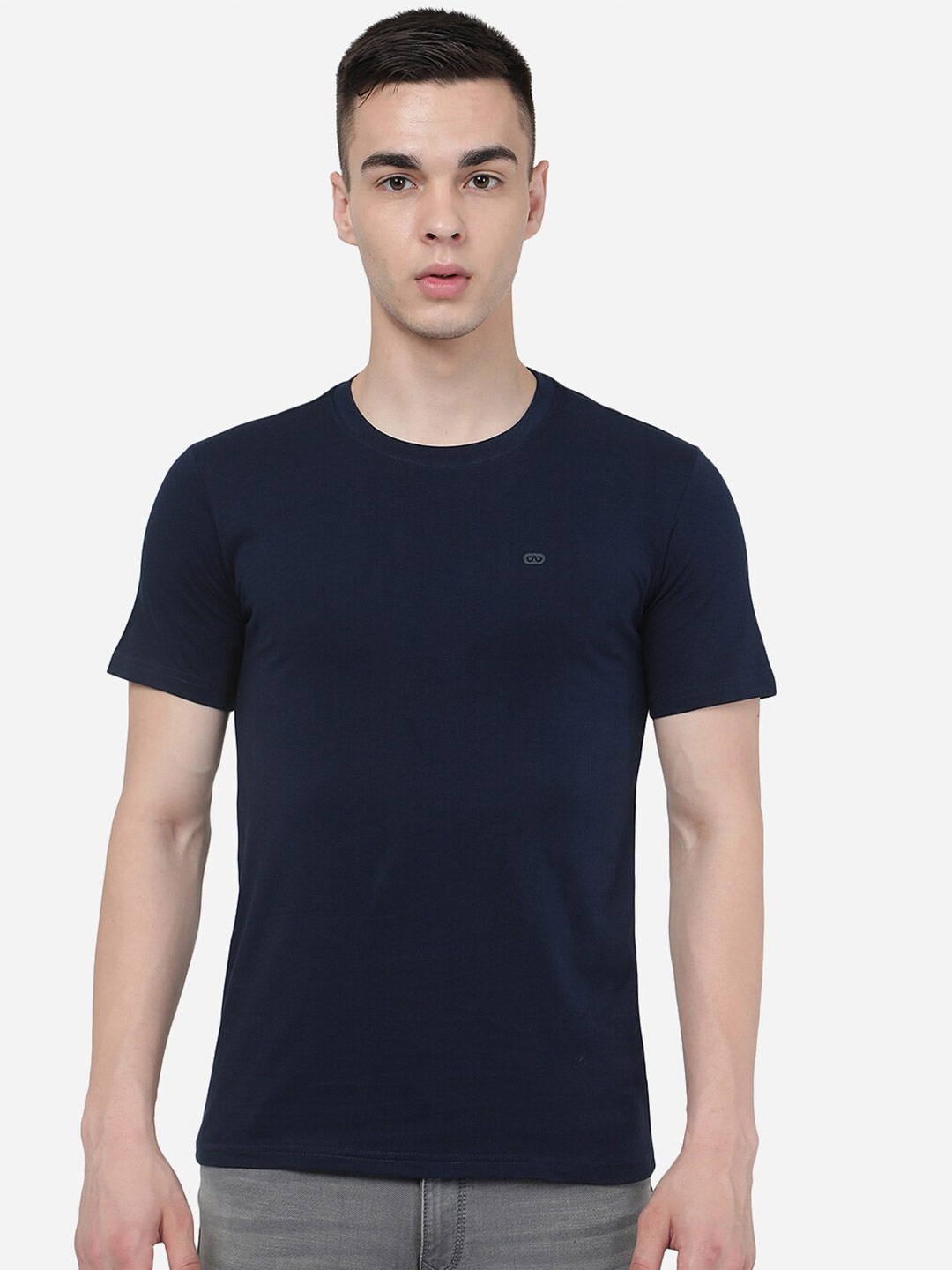 

JADE BLUE Round Neck Pure Cotton Slim Fit T-shirt, Navy blue