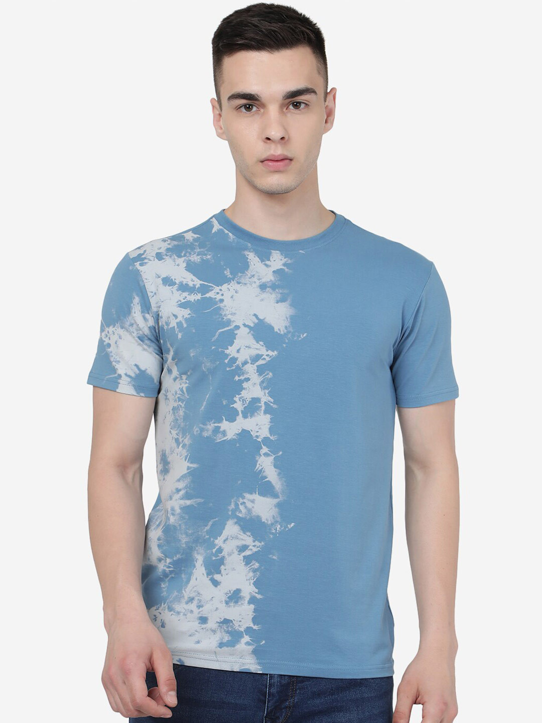 

JADE BLUE Abstract Printed Pure Cotton Slim Fit T-shirt