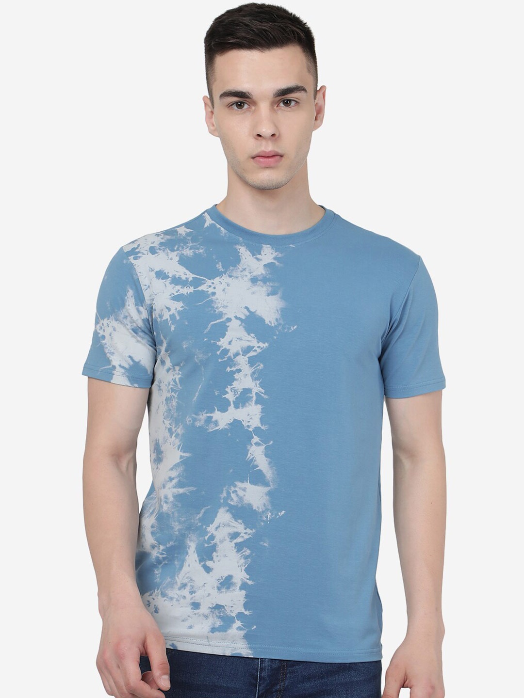 

JADE BLUE Abstract Printed Pure Cotton Slim Fit T-shirt